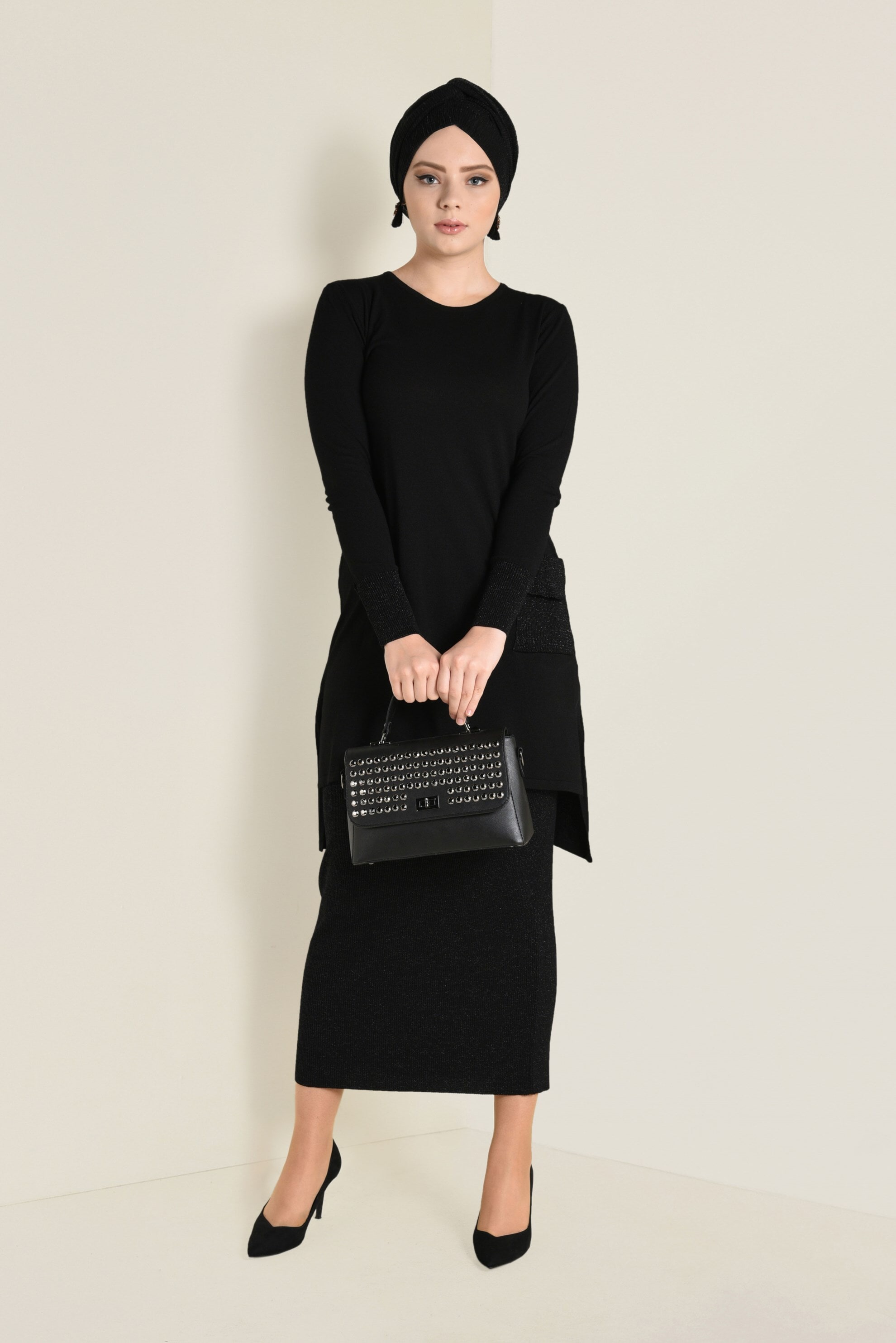 Hijab clothing BLACK KNIT SKIRT SUIT 4501