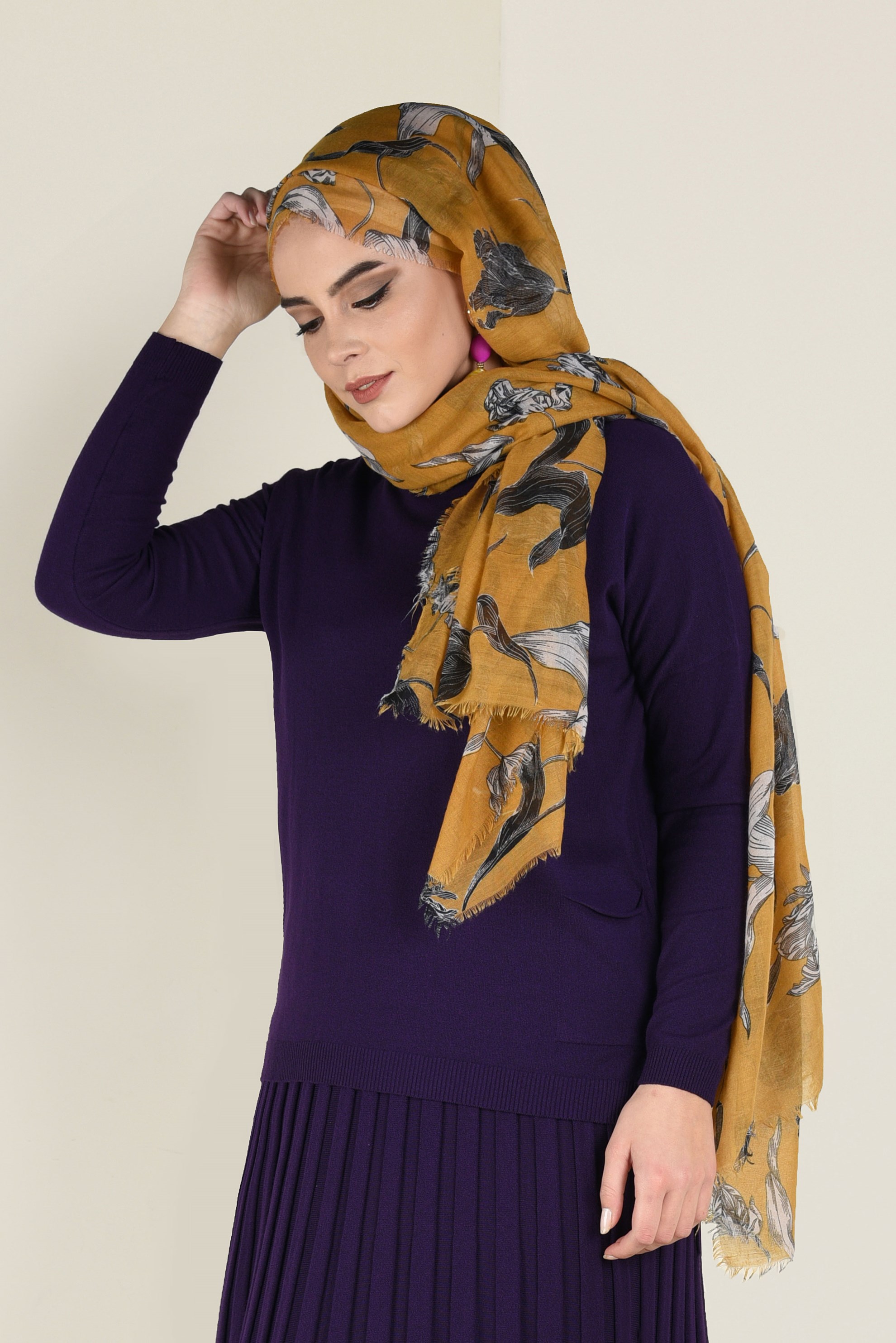 Tesettür giyim MOR ETEĞİ PİLELİ 2&prime;Lİ ETEKLİ TAKIM 4502 