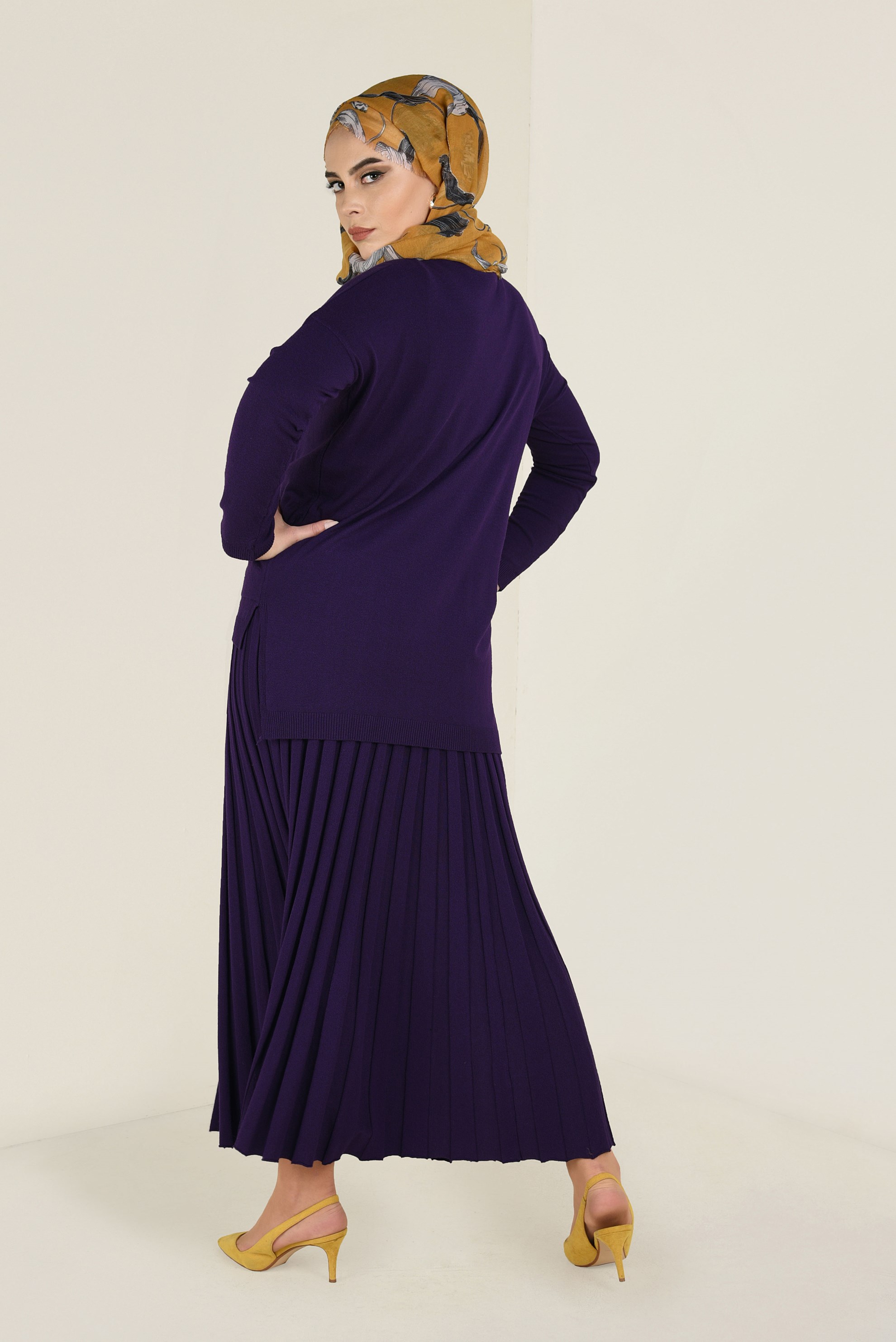 Tesettür giyim MOR ETEĞİ PİLELİ 2&prime;Lİ ETEKLİ TAKIM 4502 