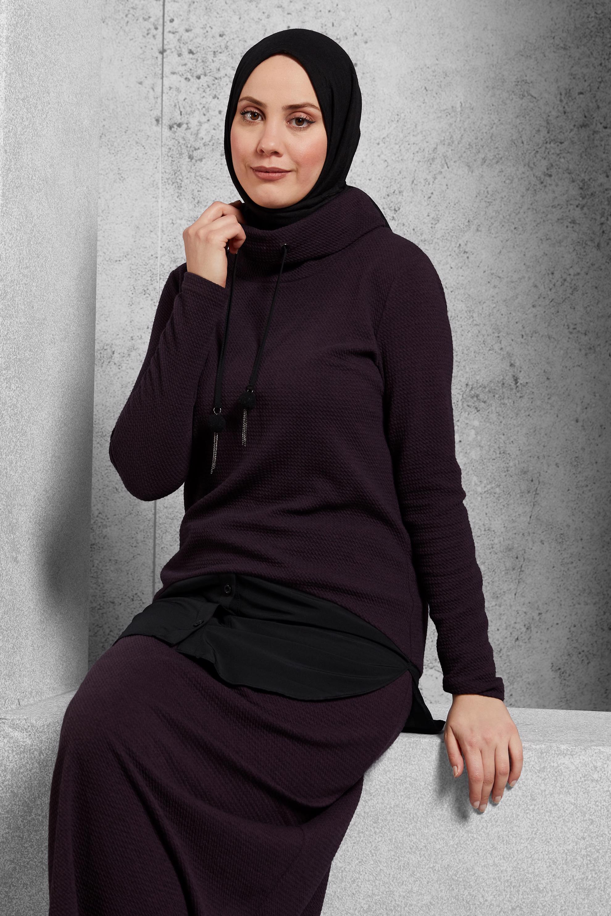 Tesettür giyim MOR GARNİLİ BÜYÜK BEDEN ETEKLİ TAKIM 4613