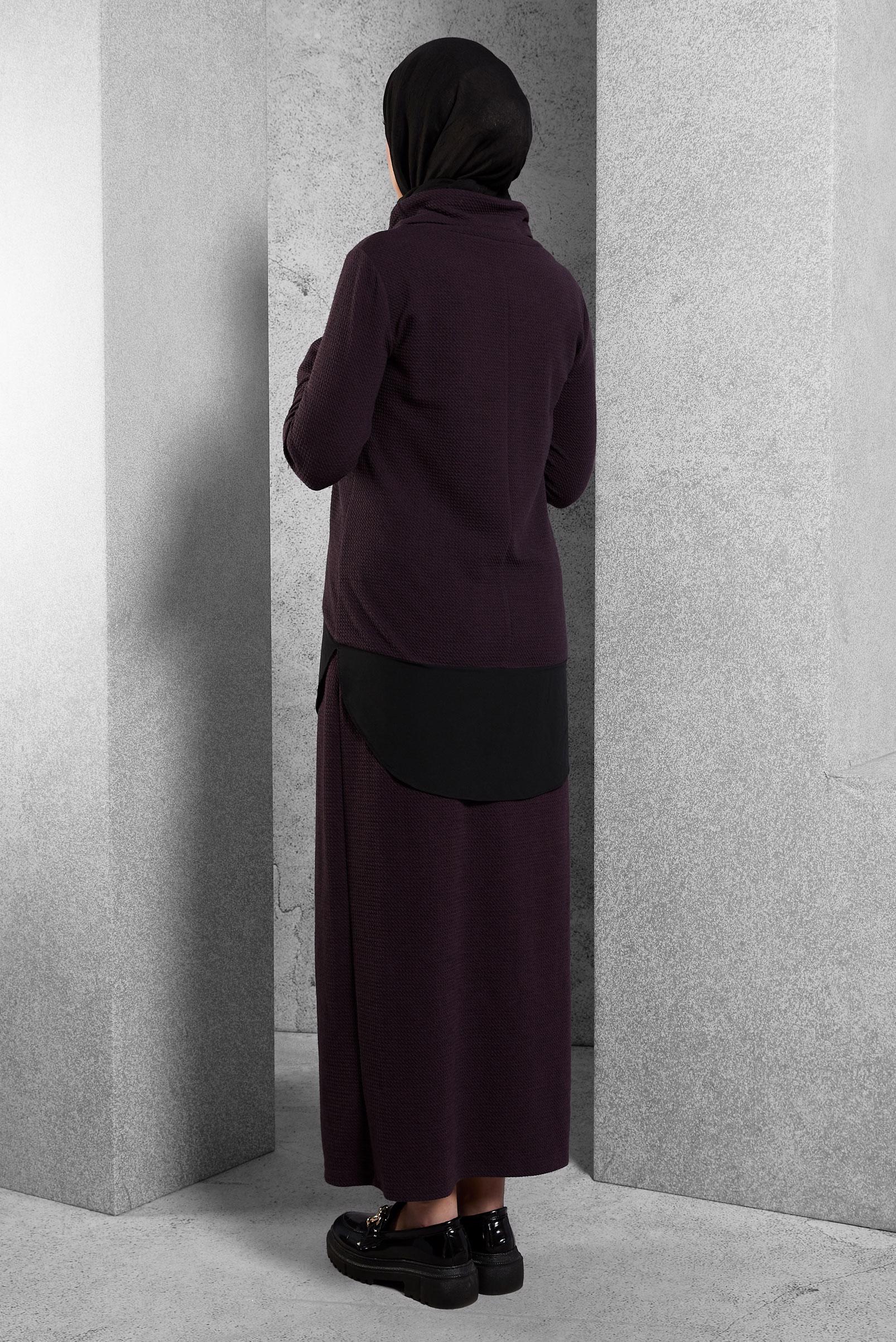 Tesettür giyim MOR GARNİLİ BÜYÜK BEDEN ETEKLİ TAKIM 4613