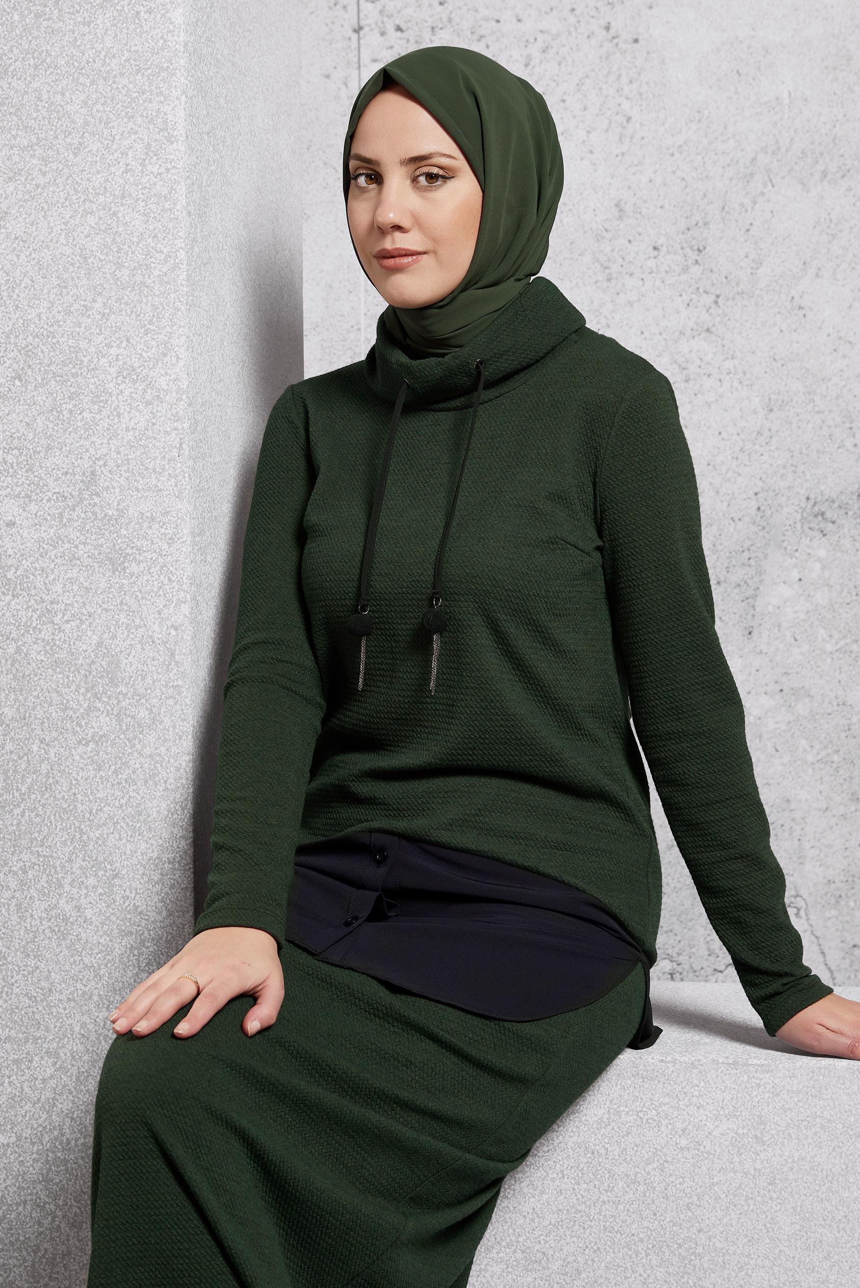 Tesettür giyim HAKİ GARNİLİ BÜYÜK BEDEN ETEKLİ TAKIM 4613