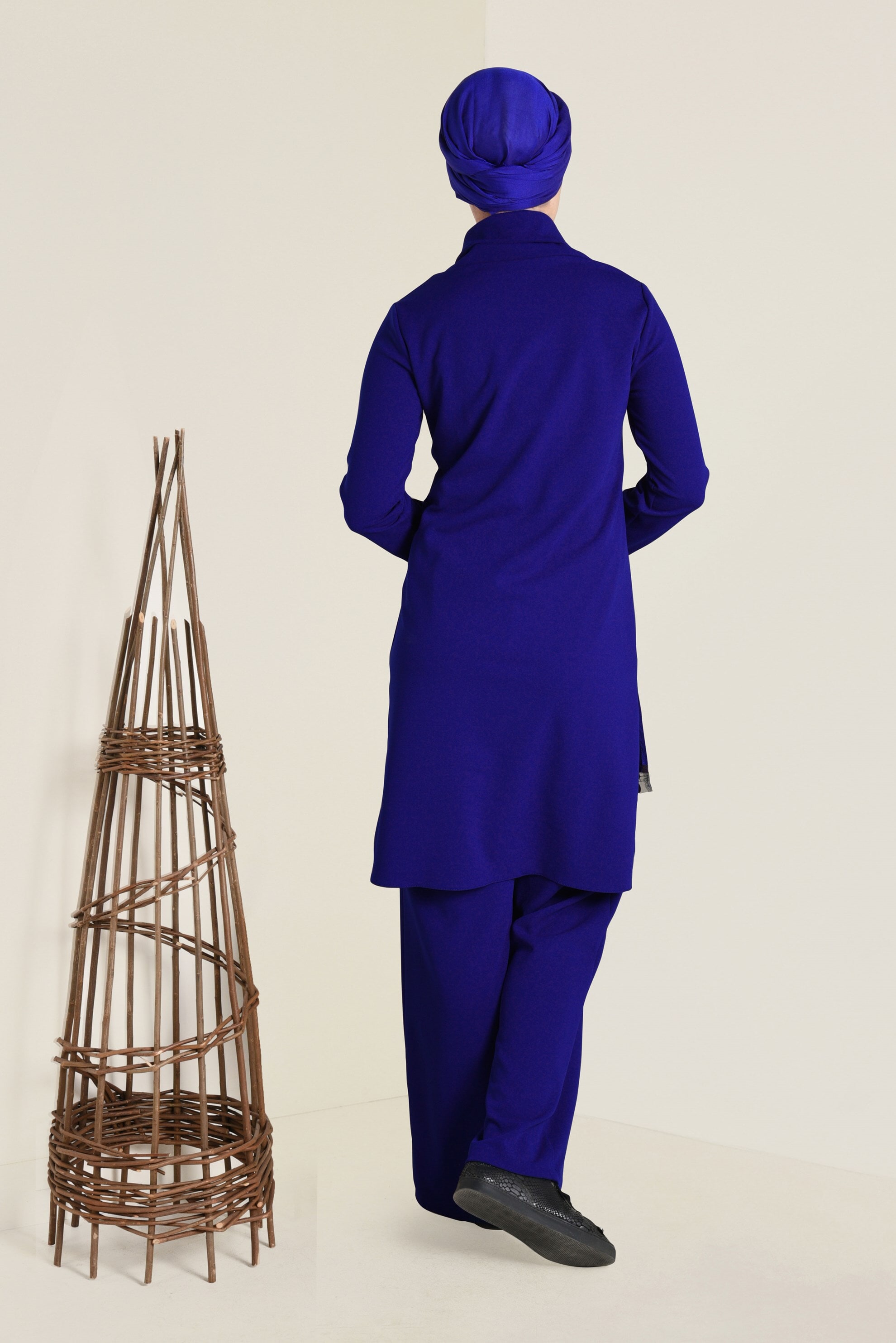 Tesettür giyim MAVİ PUL İŞLEMELİ 2′Lİ PANTOLONLU TAKIM 4559