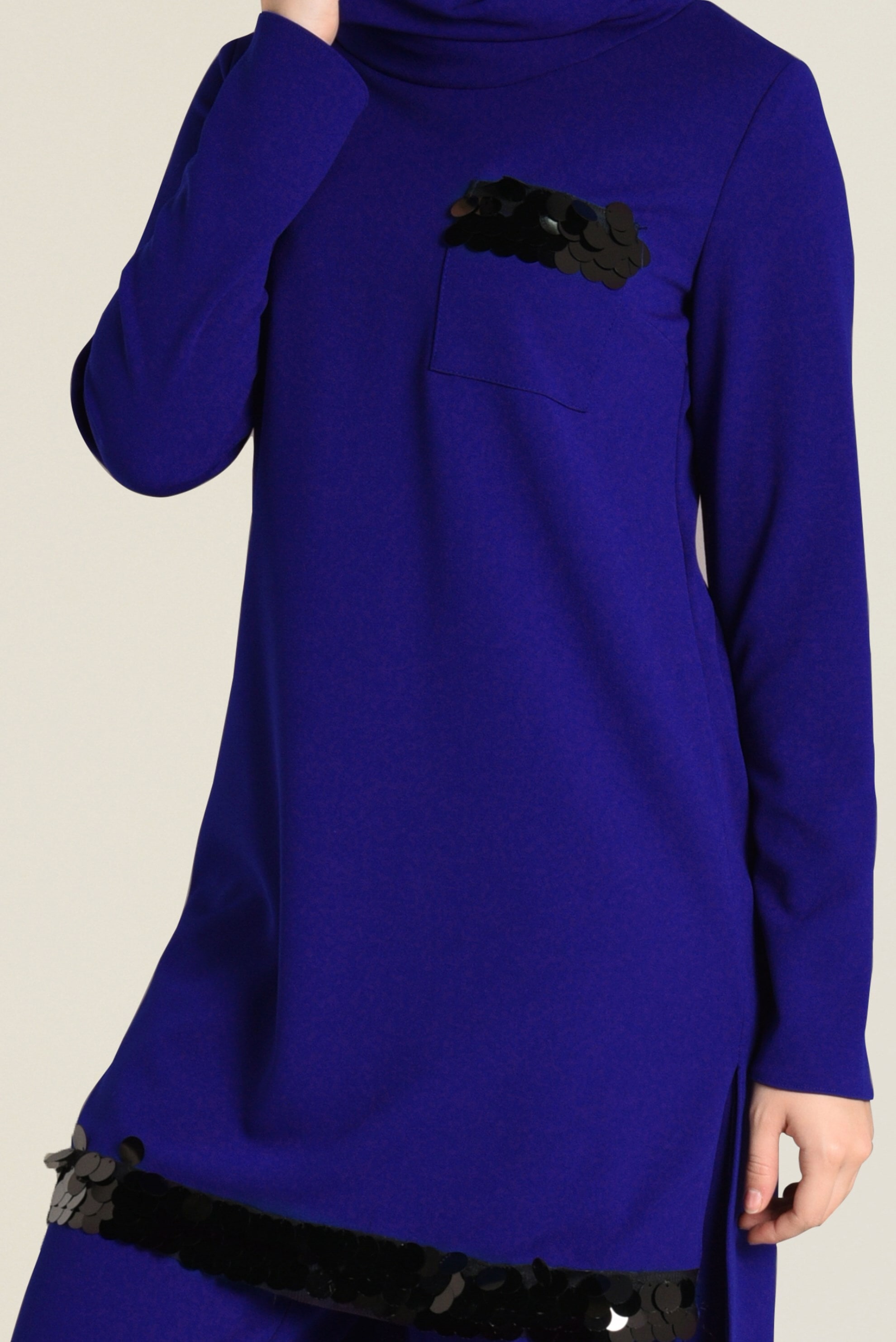 Tesettür giyim MAVİ PUL İŞLEMELİ 2′Lİ PANTOLONLU TAKIM 4559