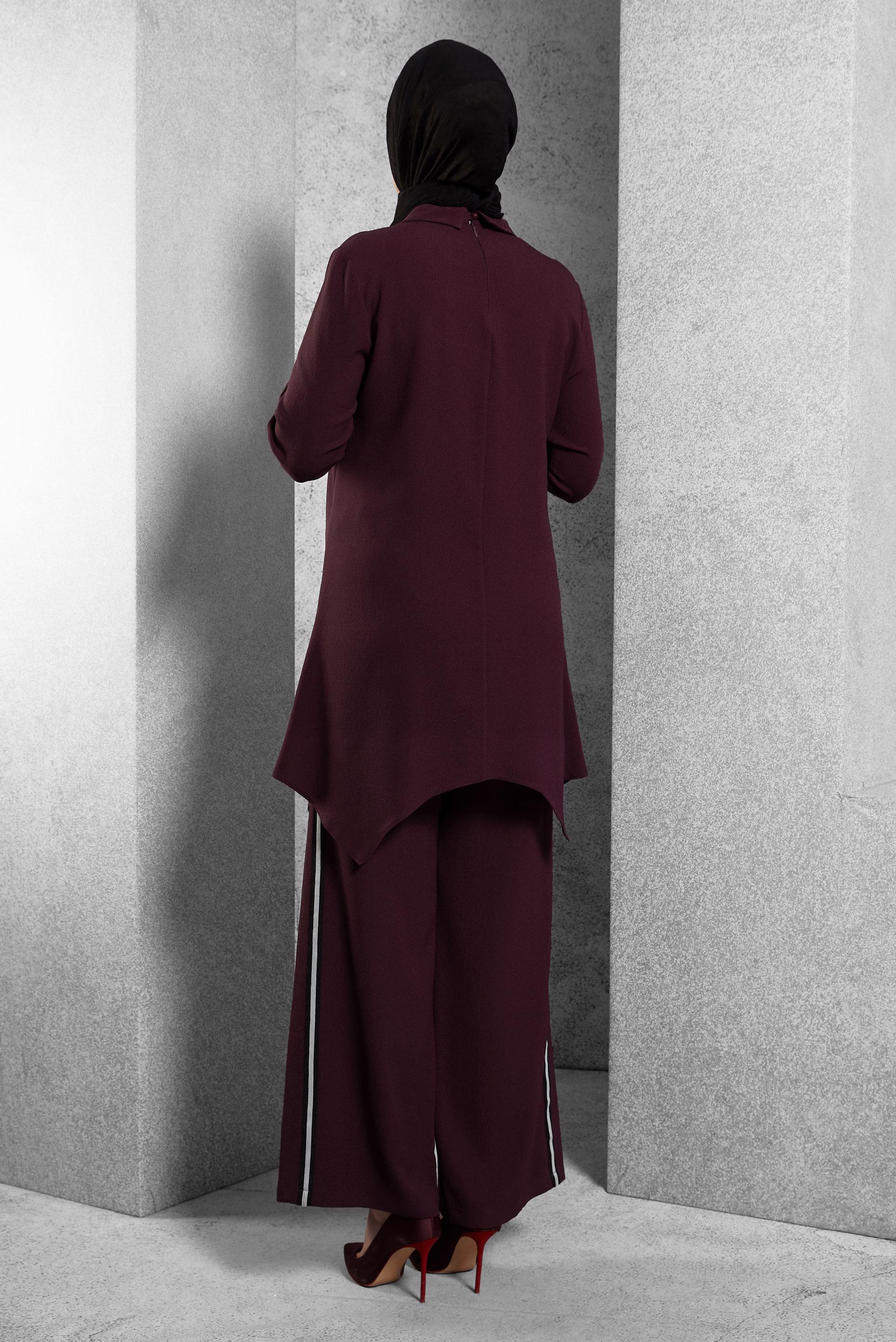 Tesettür giyim BORDO FİYONK DETAYLI PANTOLONLU TAKIM 4560