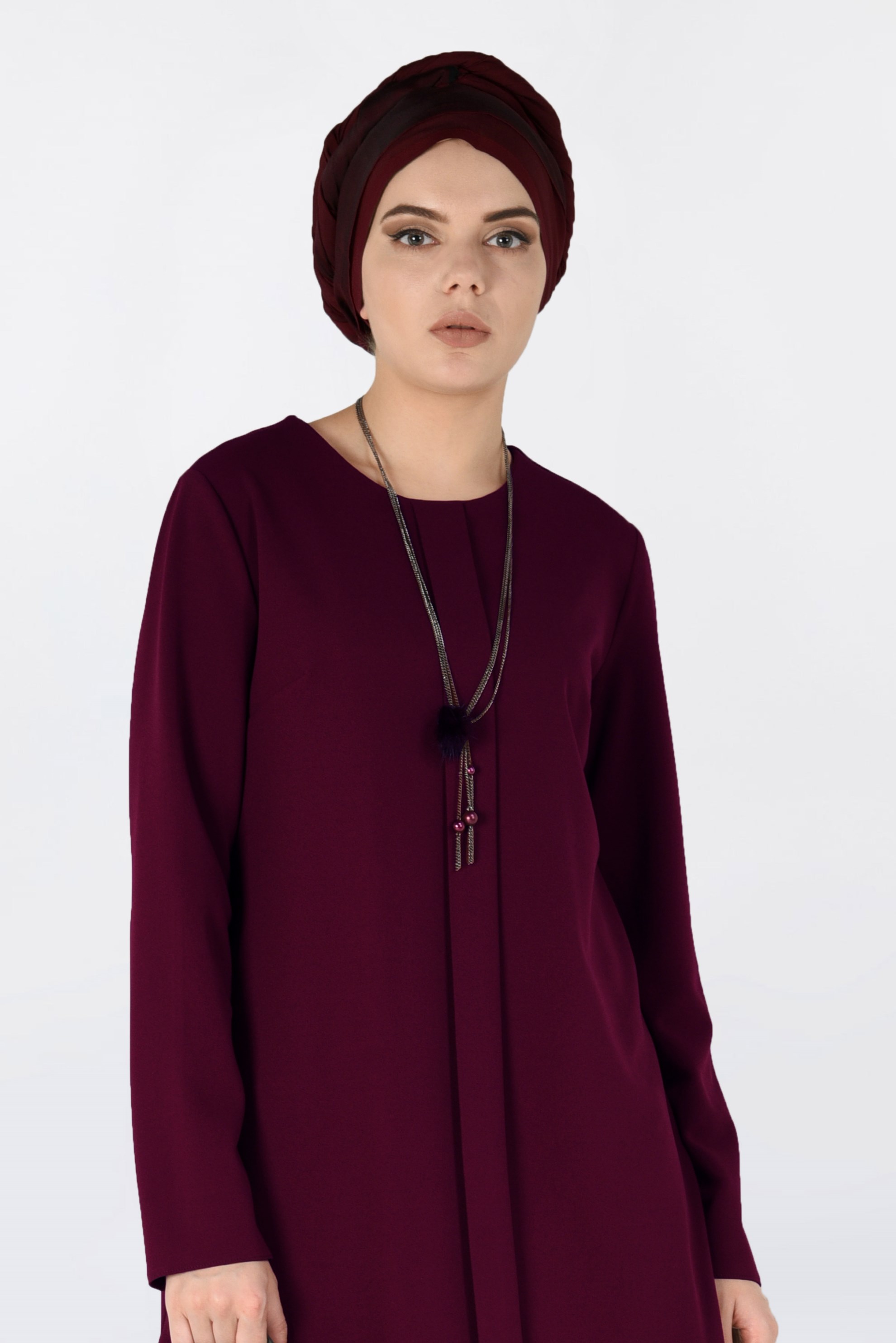 Tesettür giyim BORDO BİSİKLET YAKA 2′Lİ PANTOLON TAKIM 4561