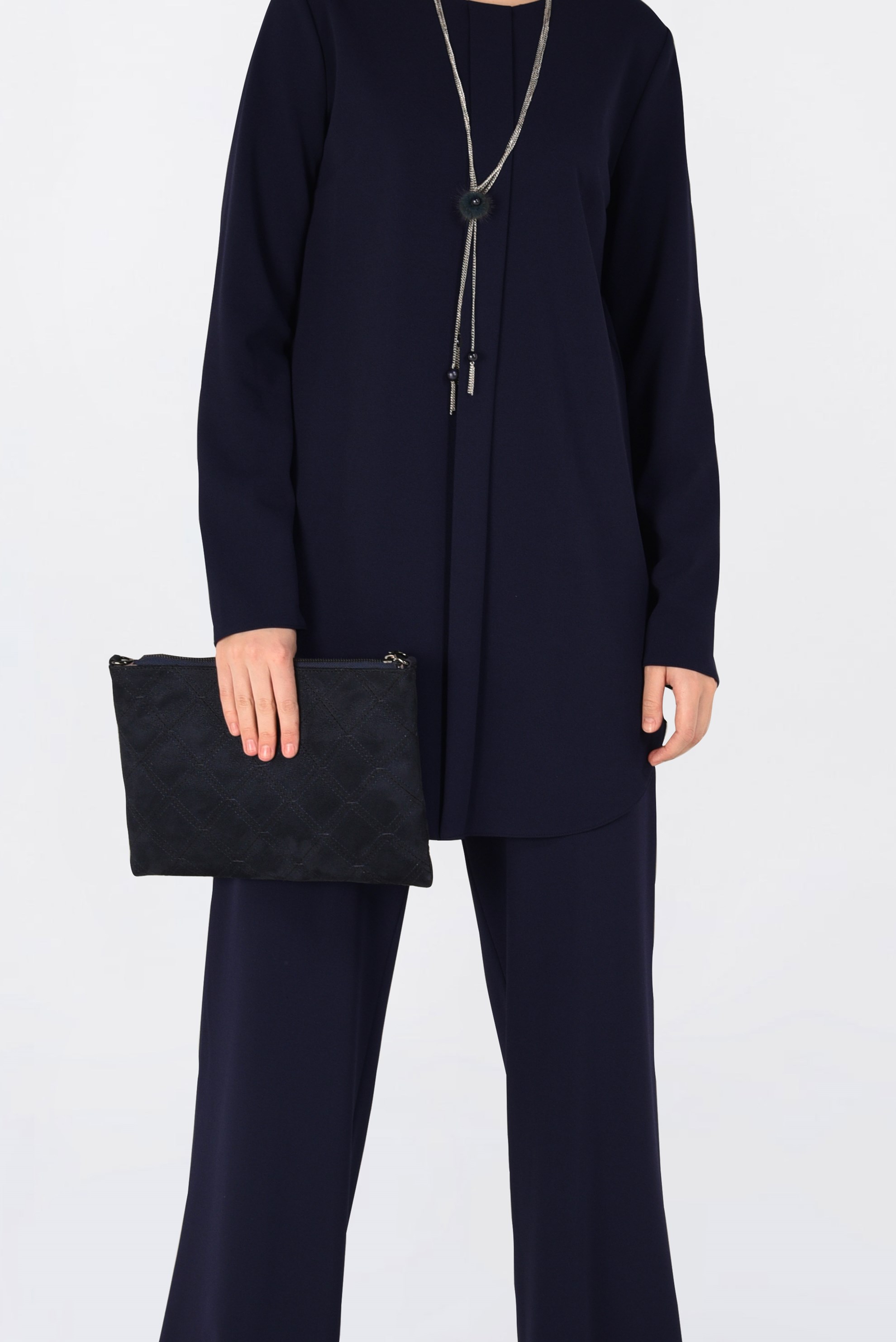 Tesettür giyim LACİVERT BİSİKLET YAKA 2′Lİ PANTOLON TAKIM 4561