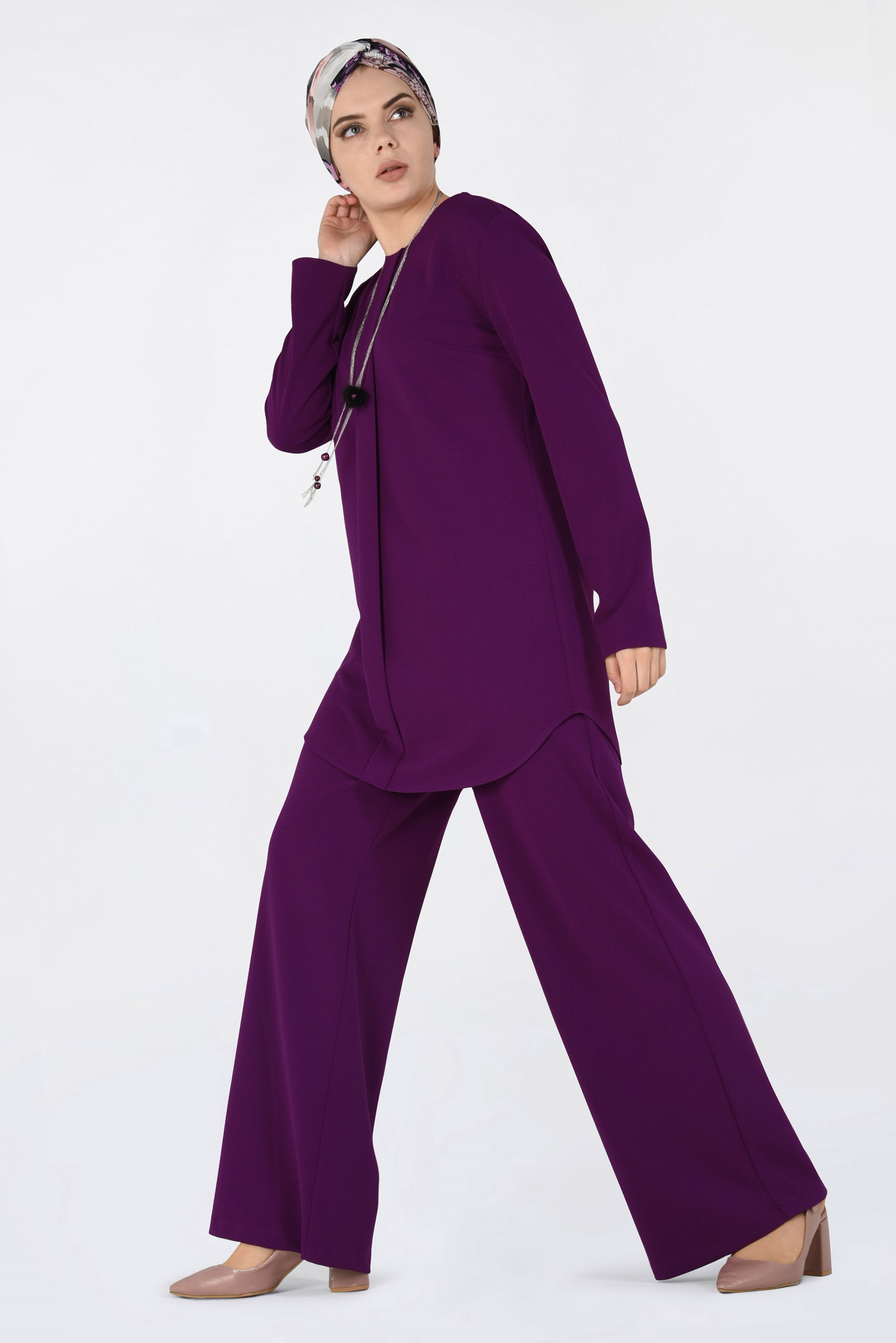Tesettür giyim MOR BİSİKLET YAKA 2′Lİ PANTOLON TAKIM 4561