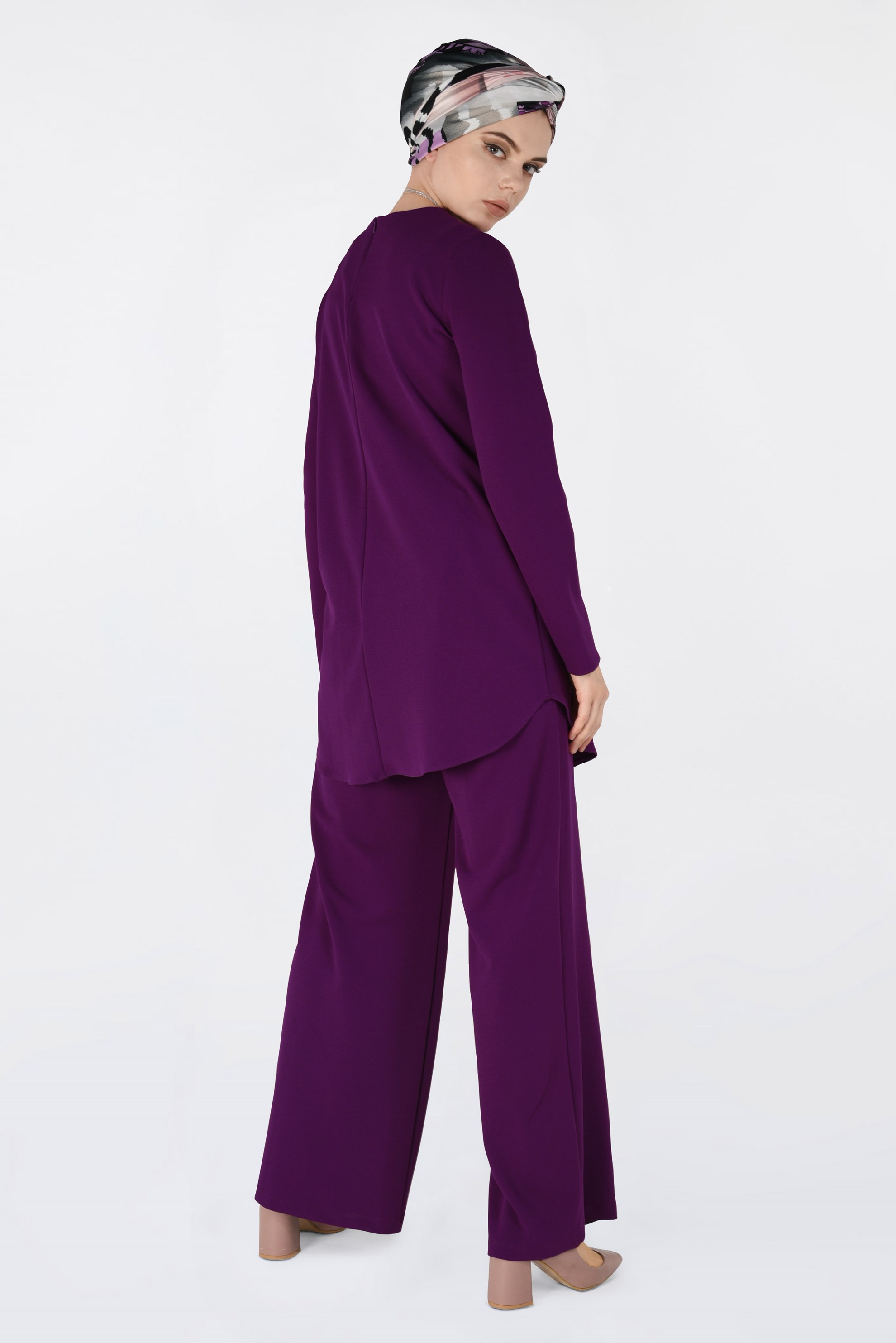 Tesettür giyim MOR BİSİKLET YAKA 2′Lİ PANTOLON TAKIM 4561
