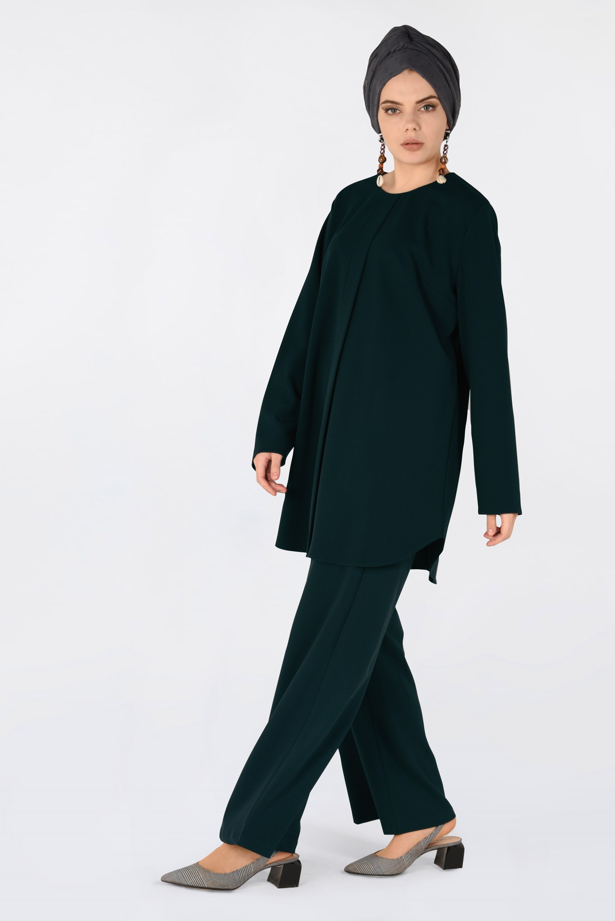 Tesettür giyim YEŞİL BİSİKLET YAKA 2&prime;Lİ PANTOLON TAKIM 4561