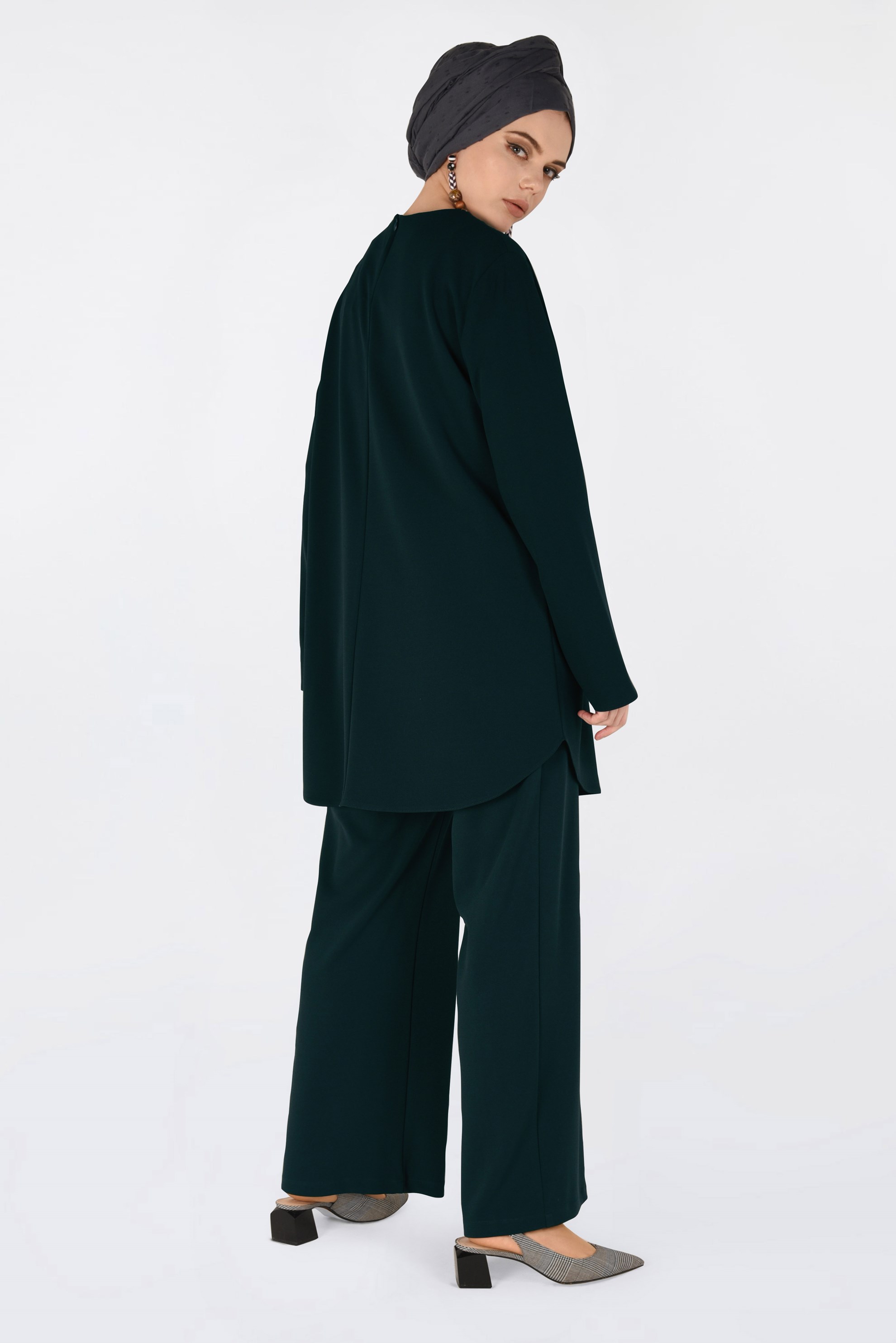 Tesettür giyim YEŞİL BİSİKLET YAKA 2&prime;Lİ PANTOLON TAKIM 4561
