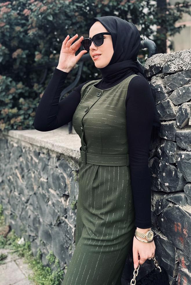 Hijab clothing KHAKI BELTED JUMPSUIT WITH TUNIC 4573 - ALVİNA