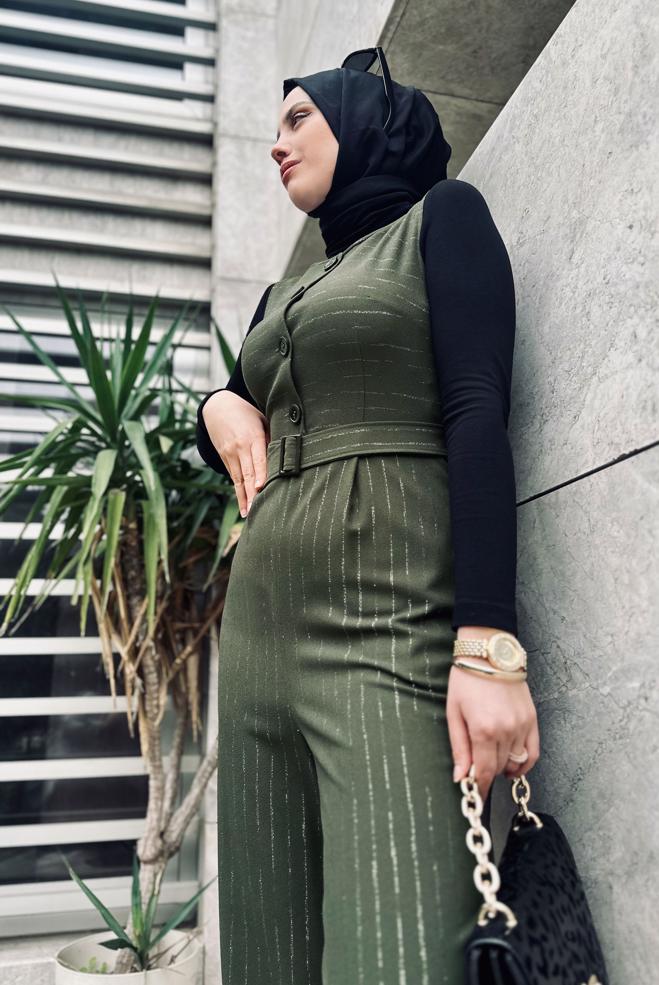 Hijab clothing KHAKI BELTED JUMPSUIT WITH TUNIC 4573 - ALVİNA
