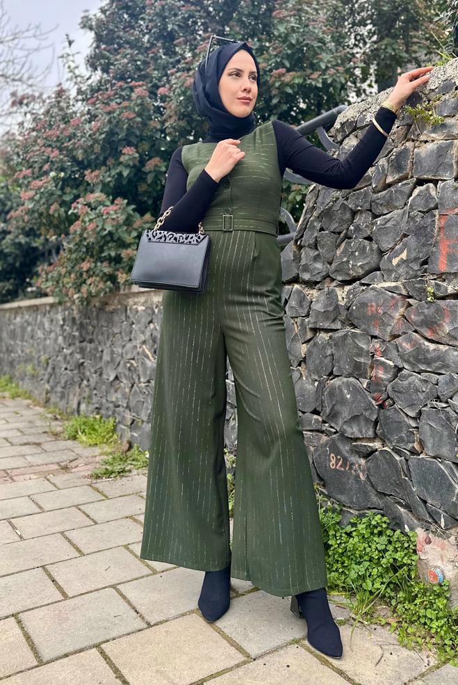 Hijab clothing KHAKI BELTED JUMPSUIT WITH TUNIC 4573 - ALVİNA