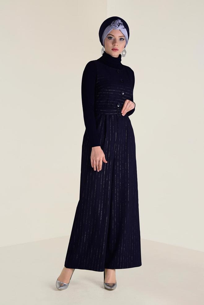Hijab clothing NAVY BLUE BELTED JUMPSUIT WITH TUNIC 4573 - ALVİNA