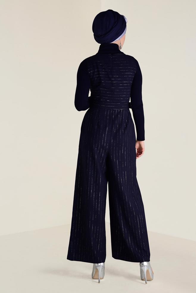 Hijab clothing NAVY BLUE BELTED JUMPSUIT WITH TUNIC 4573 - ALVİNA