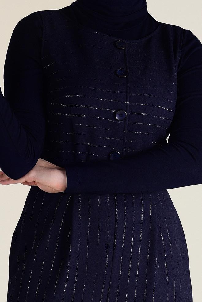 Hijab clothing NAVY BLUE BELTED JUMPSUIT WITH TUNIC 4573 - ALVİNA