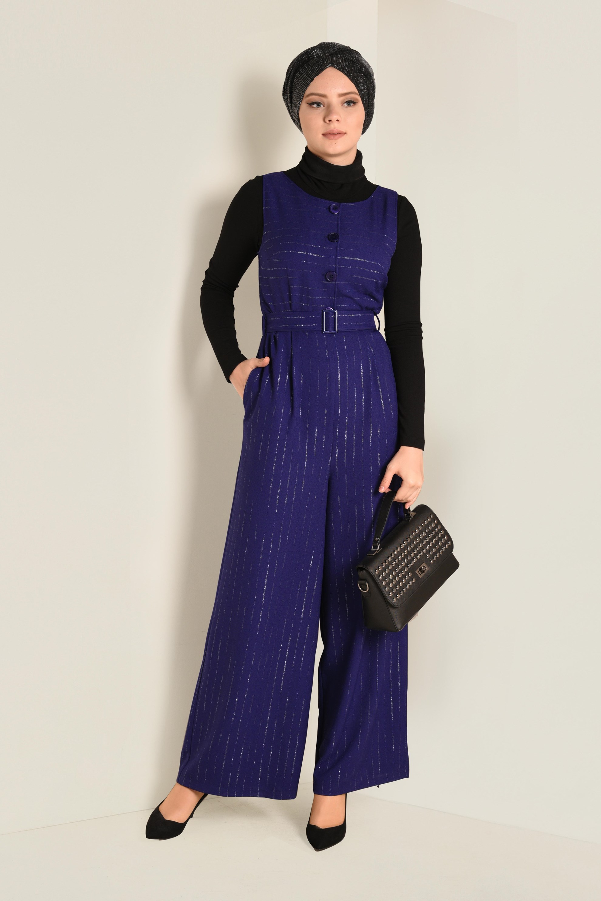 Hijab-Kleidung NAVY BLAU JUMPSUIT MIT GÜRTEL UND TUNIKA 4573