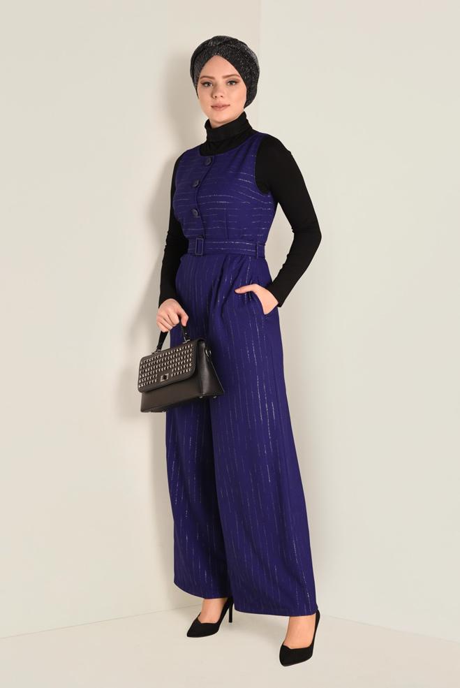 Hijab clothing NAVY BLUE BELTED JUMPSUIT WITH TUNIC 4573 - ALVİNA
