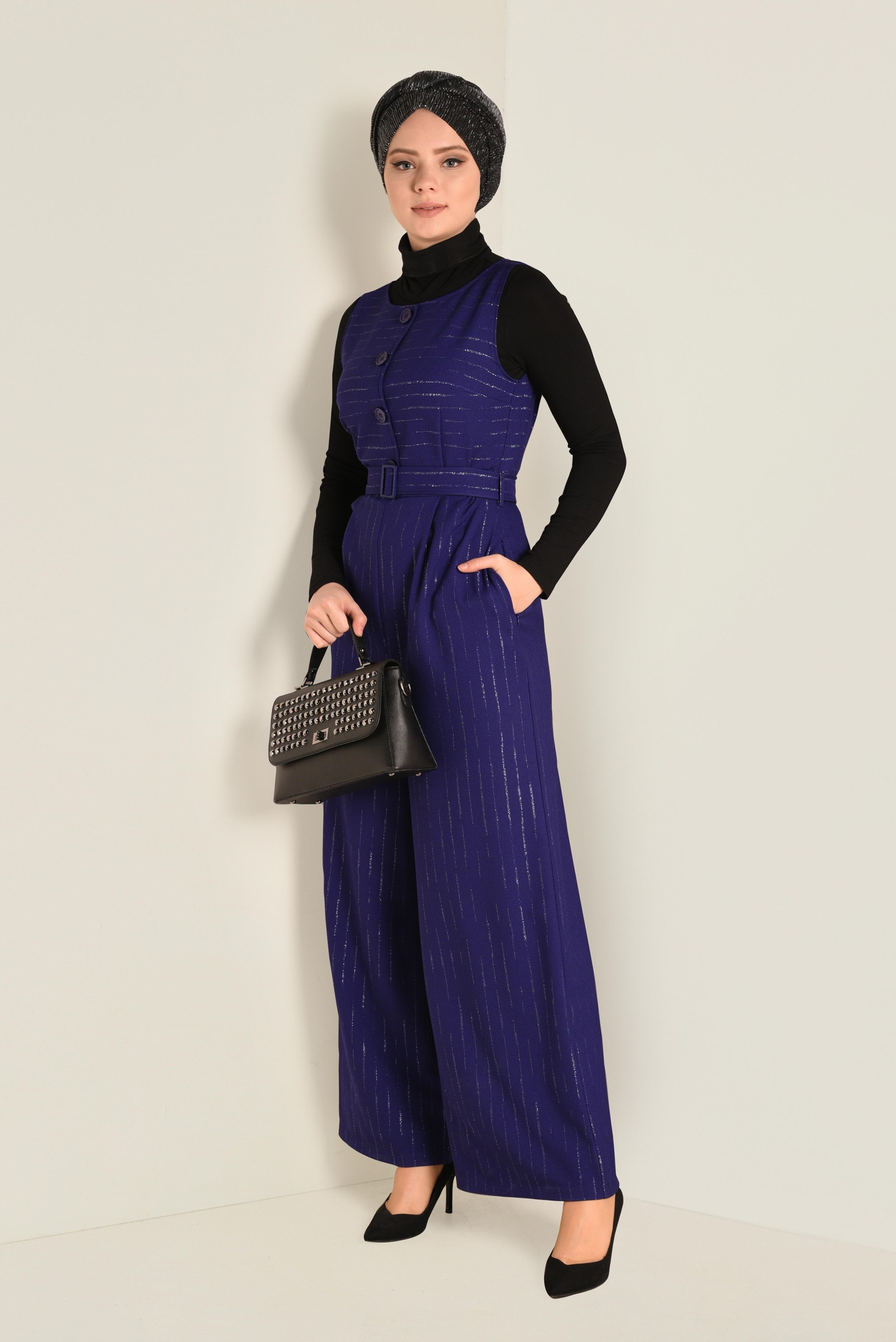 Hijab-Kleidung NAVY BLAU JUMPSUIT MIT GÜRTEL UND TUNIKA 4573