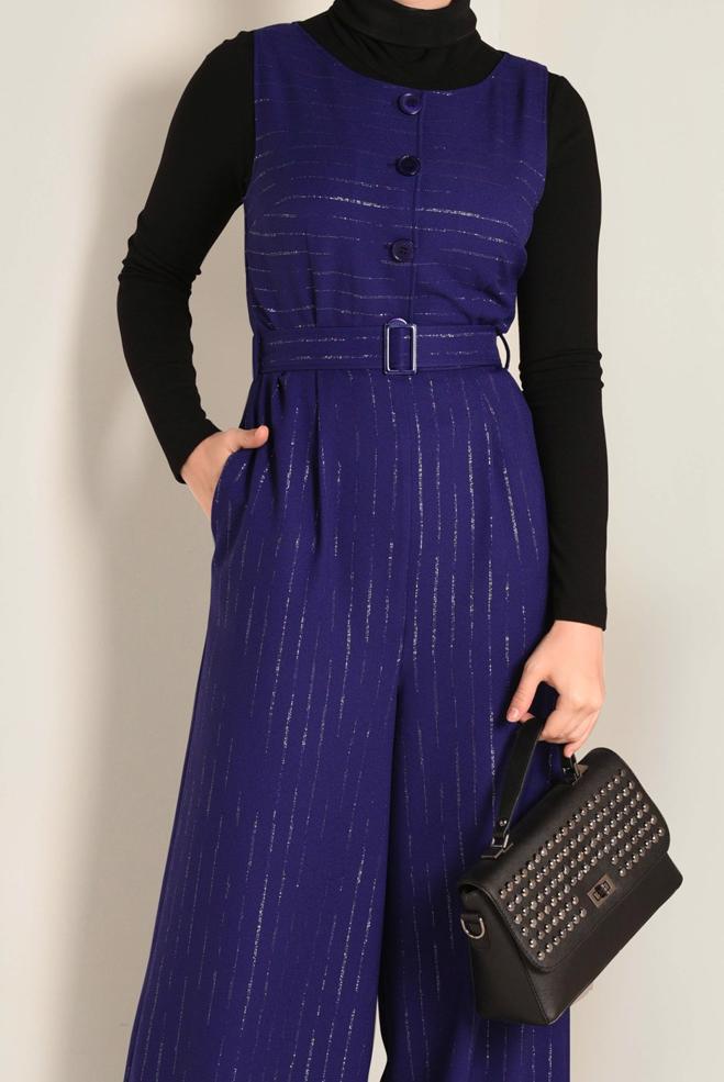 Hijab clothing NAVY BLUE BELTED JUMPSUIT WITH TUNIC 4573 - ALVİNA