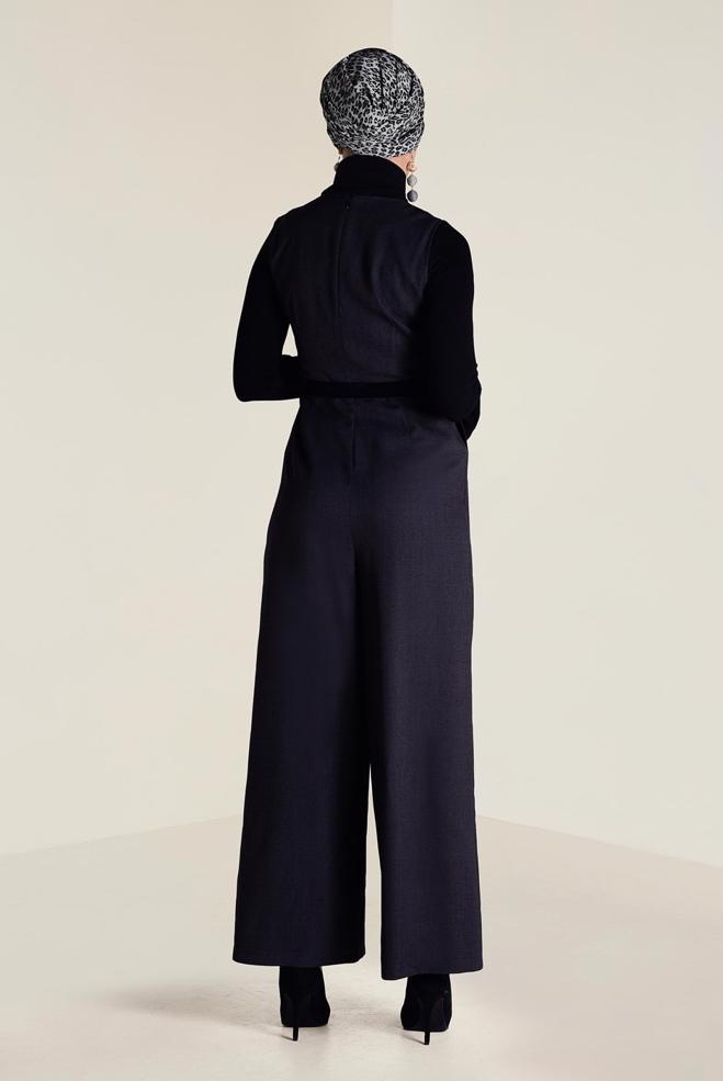 Hijab clothing BLACK V-NECK BELTED JUMPSUIT 4574  - ALVİNA