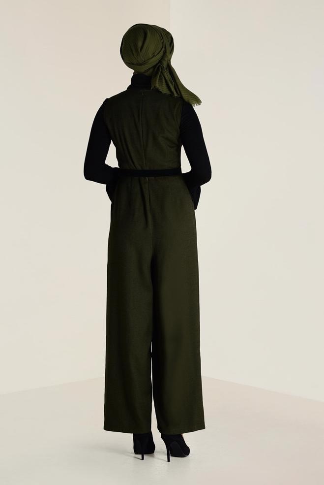 Hijab clothing KHAKI V-NECK BELTED JUMPSUIT 4574  - ALVİNA