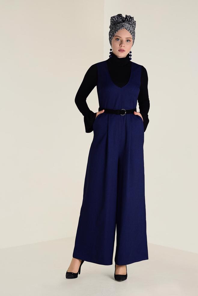 Tesettür giyim  V YAKA KEMERLİ 2′Lİ TULUM 4574 - ALVİNA