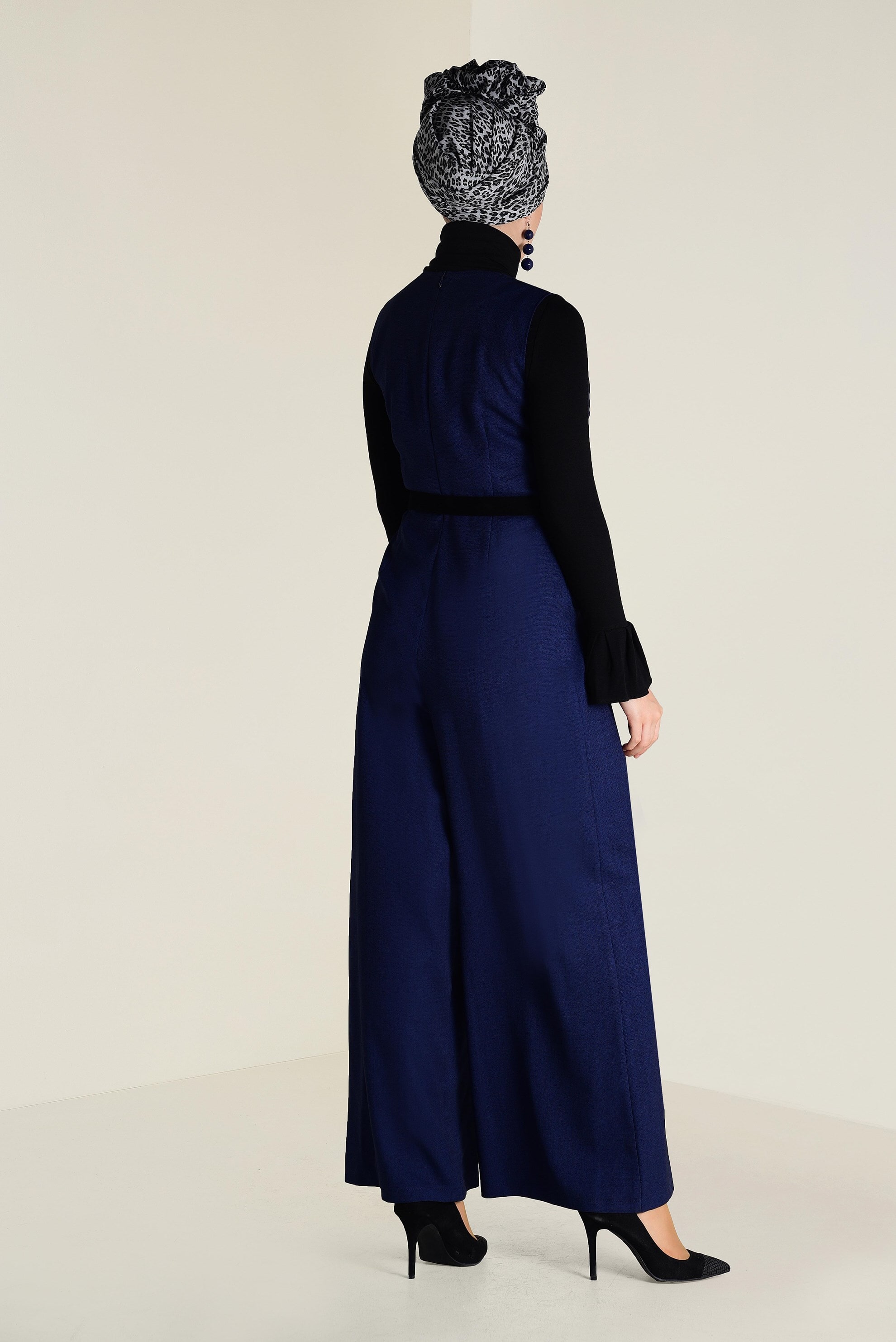 Hijab-Kleidung NAVY BLAU V-AUSSCHNITT GÜRTEL OVERALL 4574