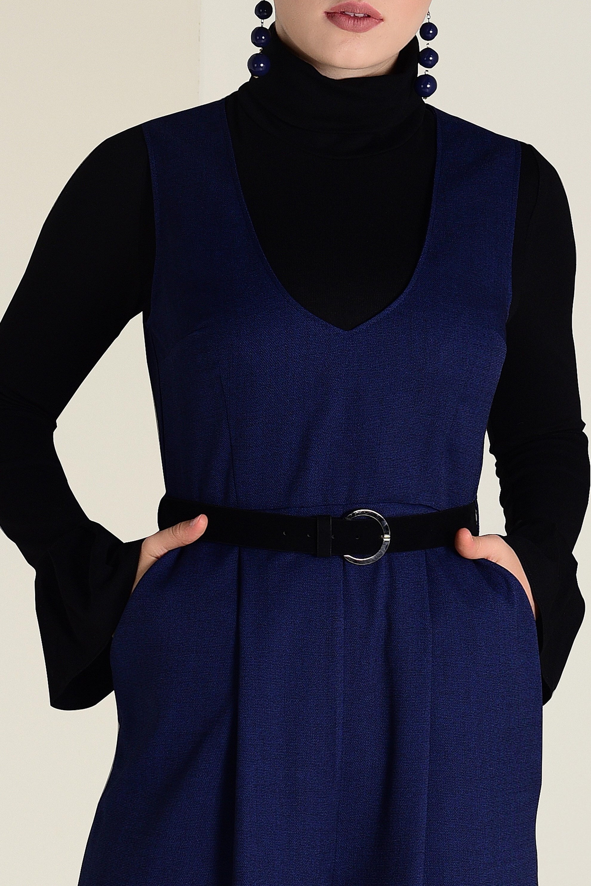Hijab-Kleidung NAVY BLAU V-AUSSCHNITT GÜRTEL OVERALL 4574