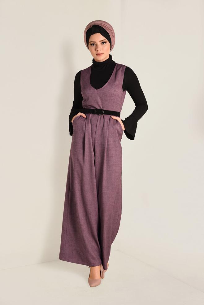 Hijab clothing POWDER V-NECK BELTED JUMPSUIT 4574  - ALVİNA