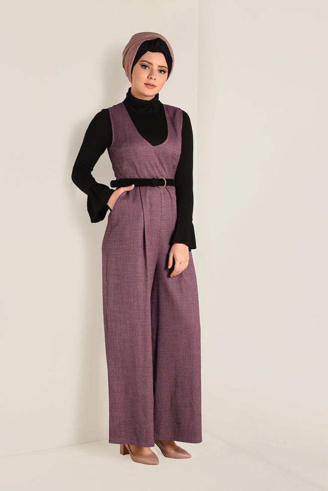Hijab clothing POWDER V-NECK BELTED JUMPSUIT 4574  - ALVİNA