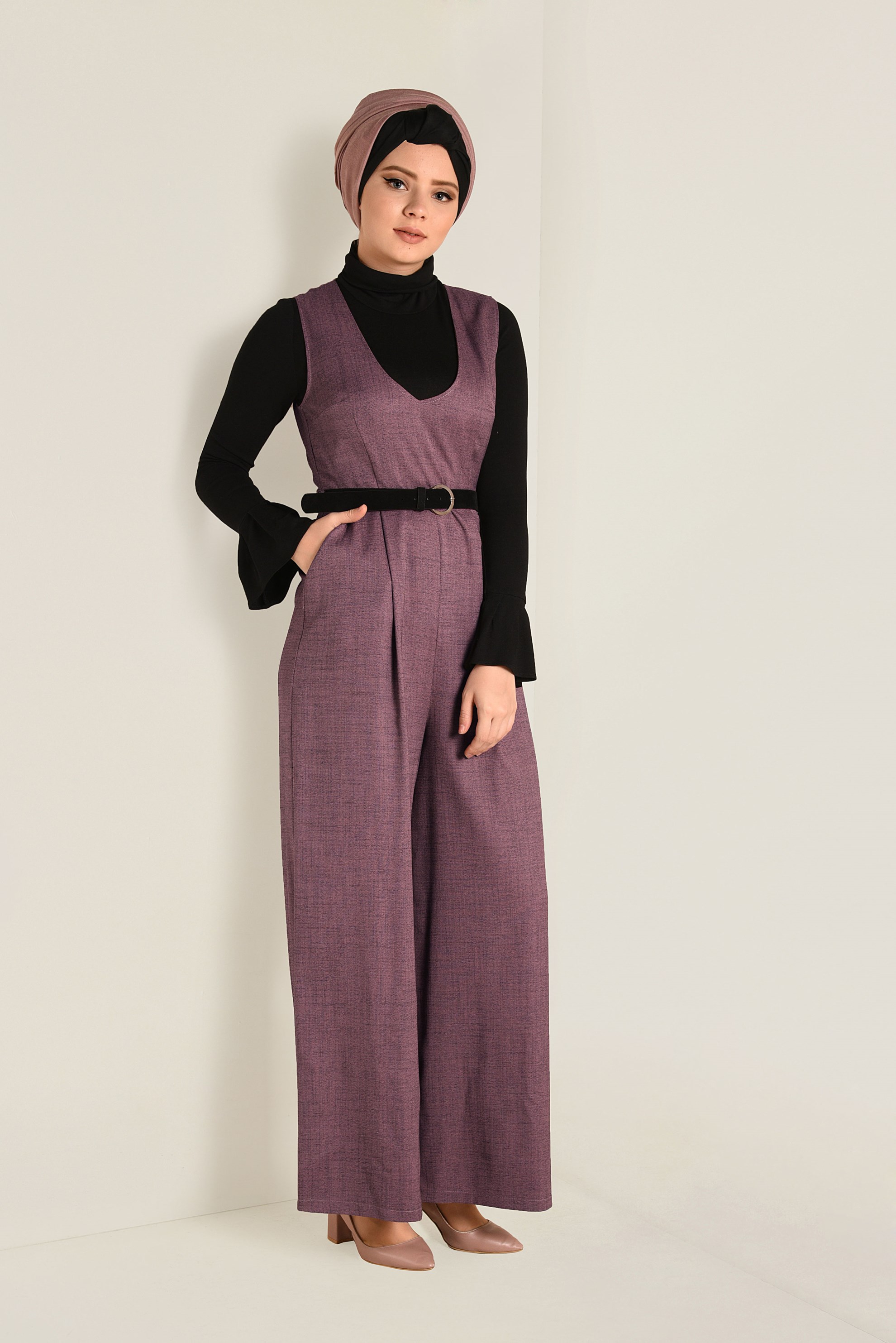 Hijab clothing POWDER V-NECK BELTED JUMPSUIT 4574 