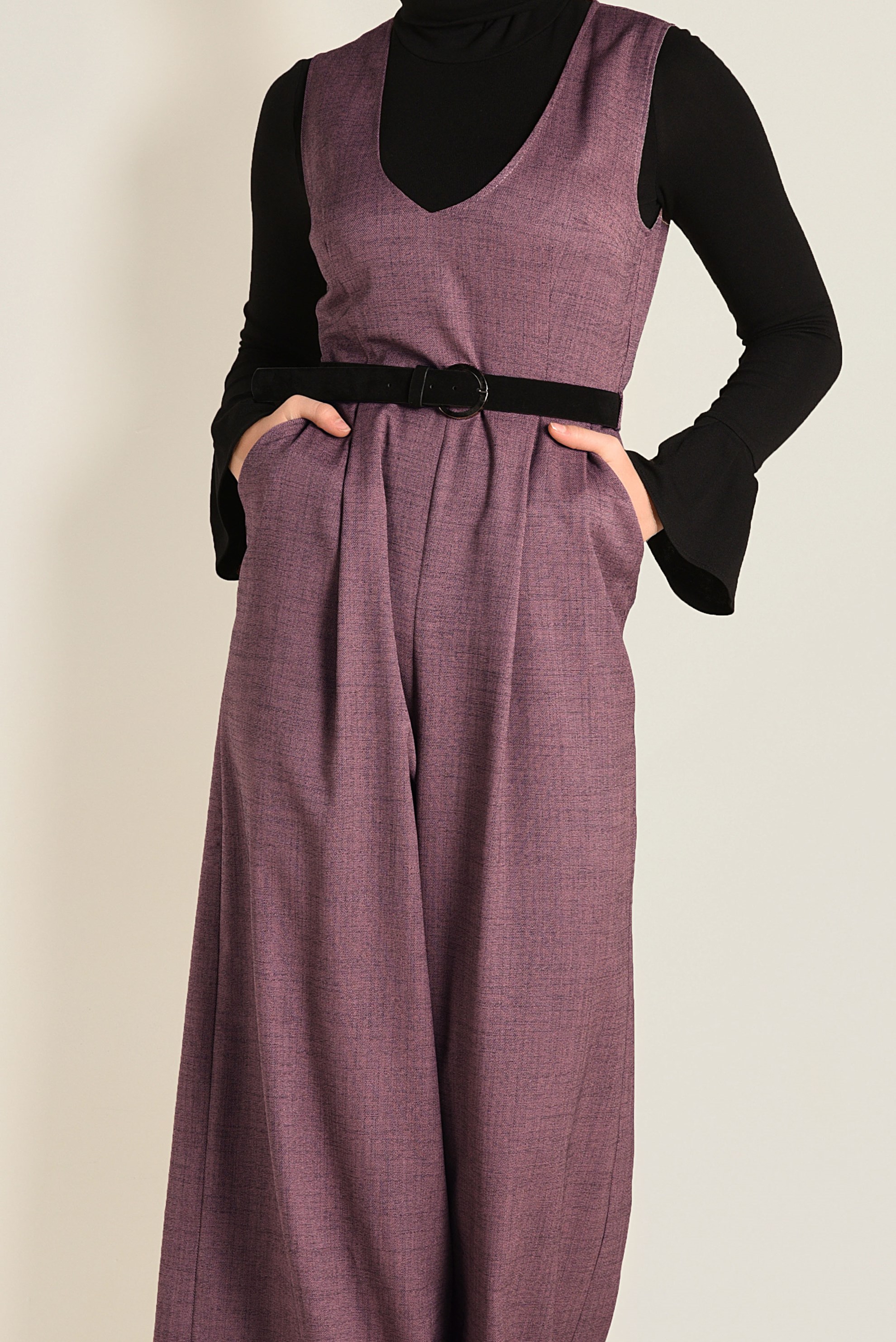Hijab clothing POWDER V-NECK BELTED JUMPSUIT 4574 