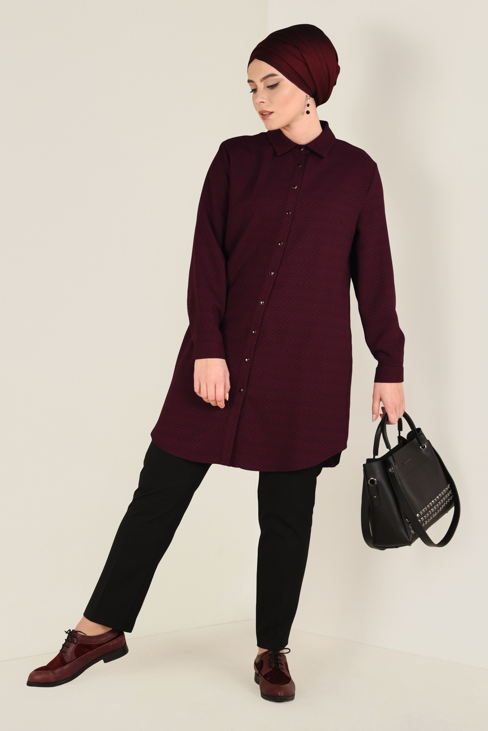 Tesettür giyim MÜRDÜM ÇITÇITLI TUNİK 2842 