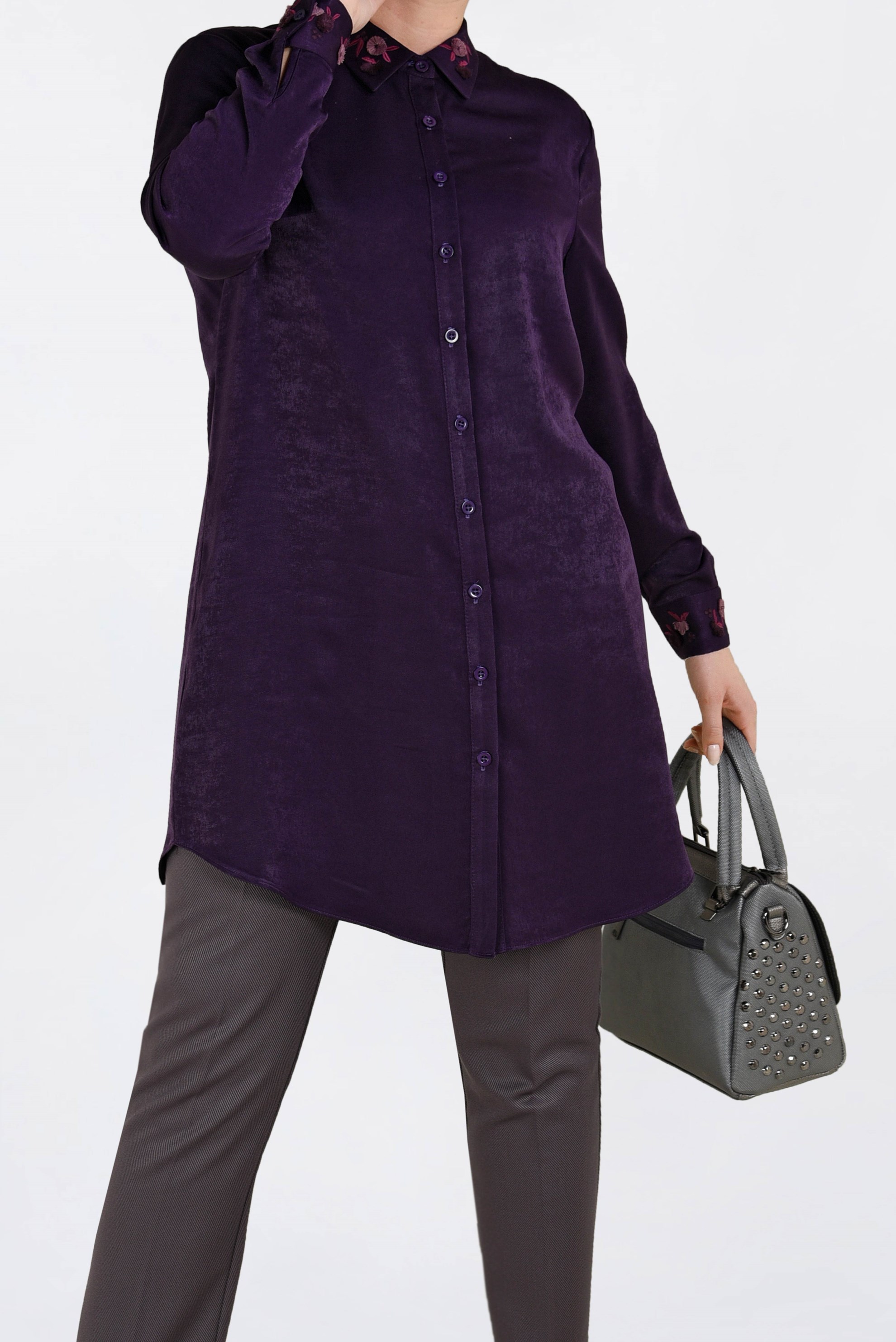 Tesettür giyim MOR NAKIŞ DETAYLI TUNİK 2843