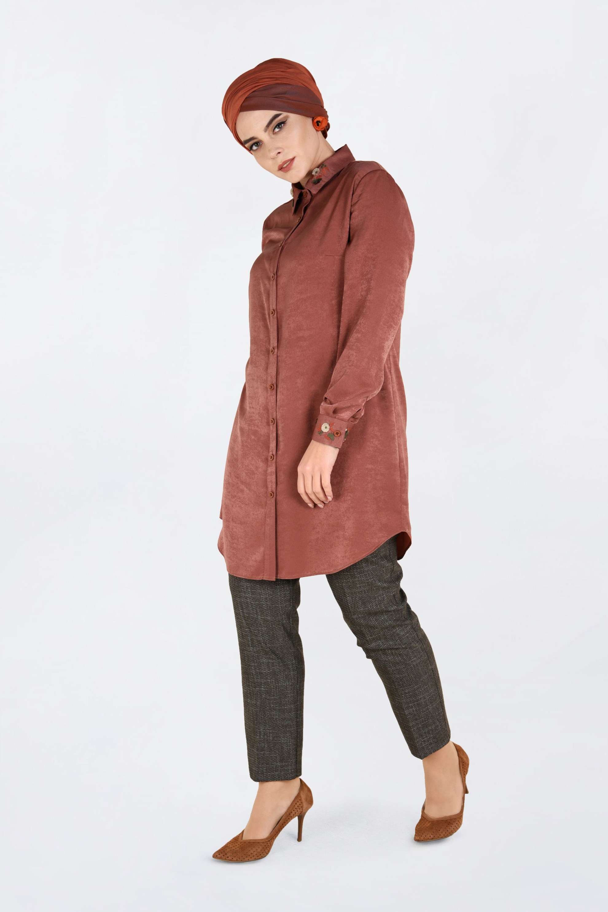 Hijab clothing ORANGE EMBROIDERED TUNIC 2843 