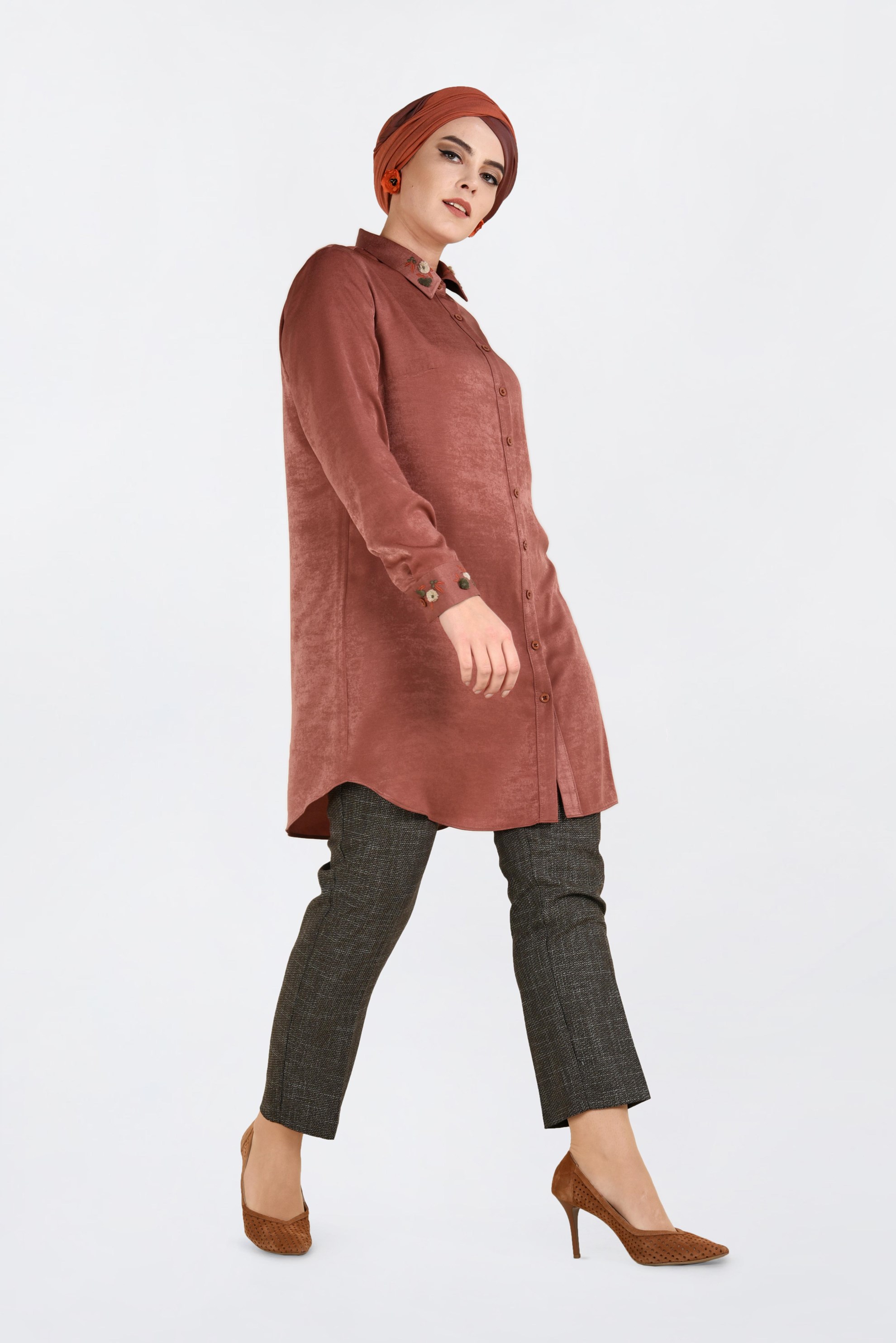 Hijab clothing ORANGE EMBROIDERED TUNIC 2843 