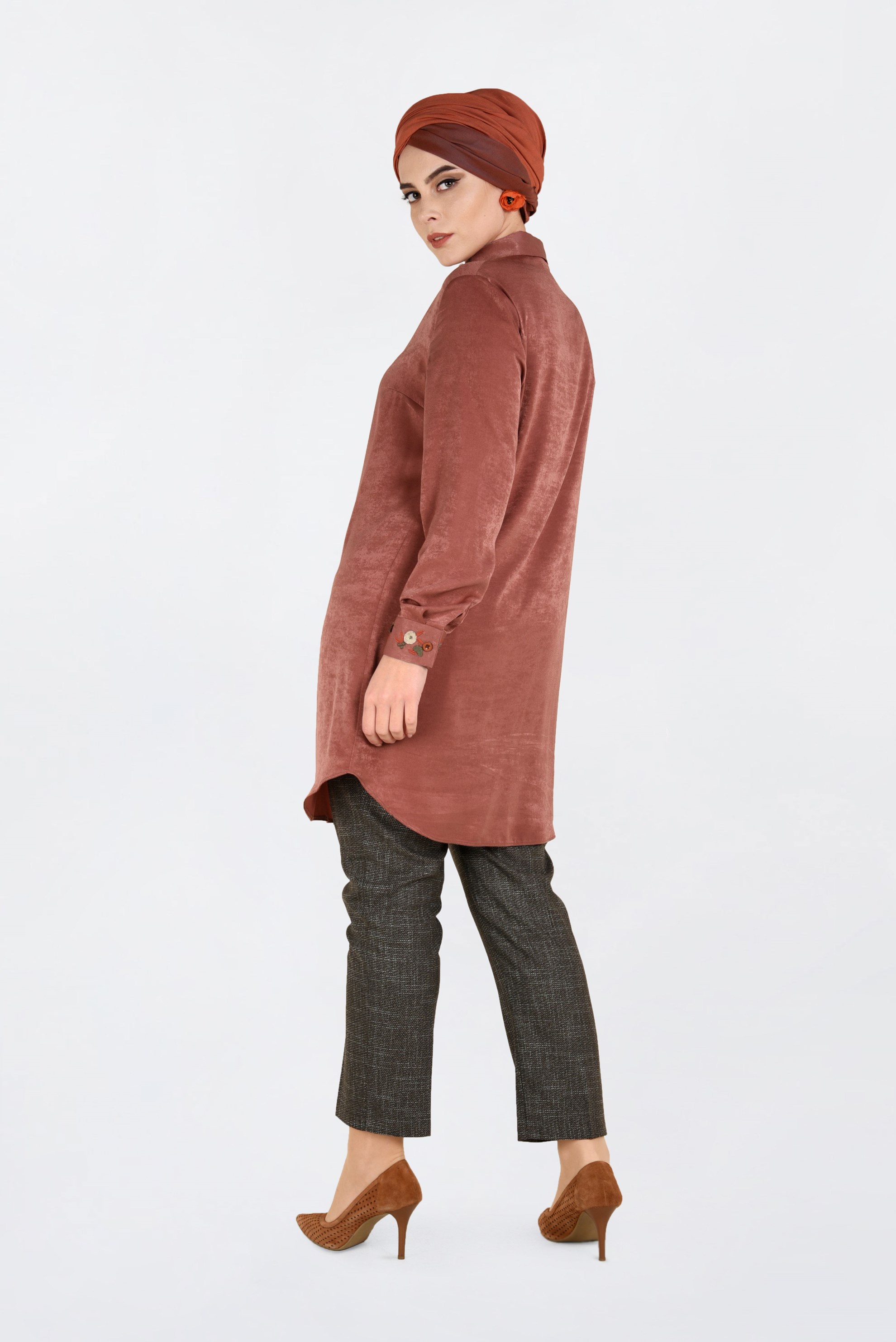 Hijab clothing ORANGE EMBROIDERED TUNIC 2843 