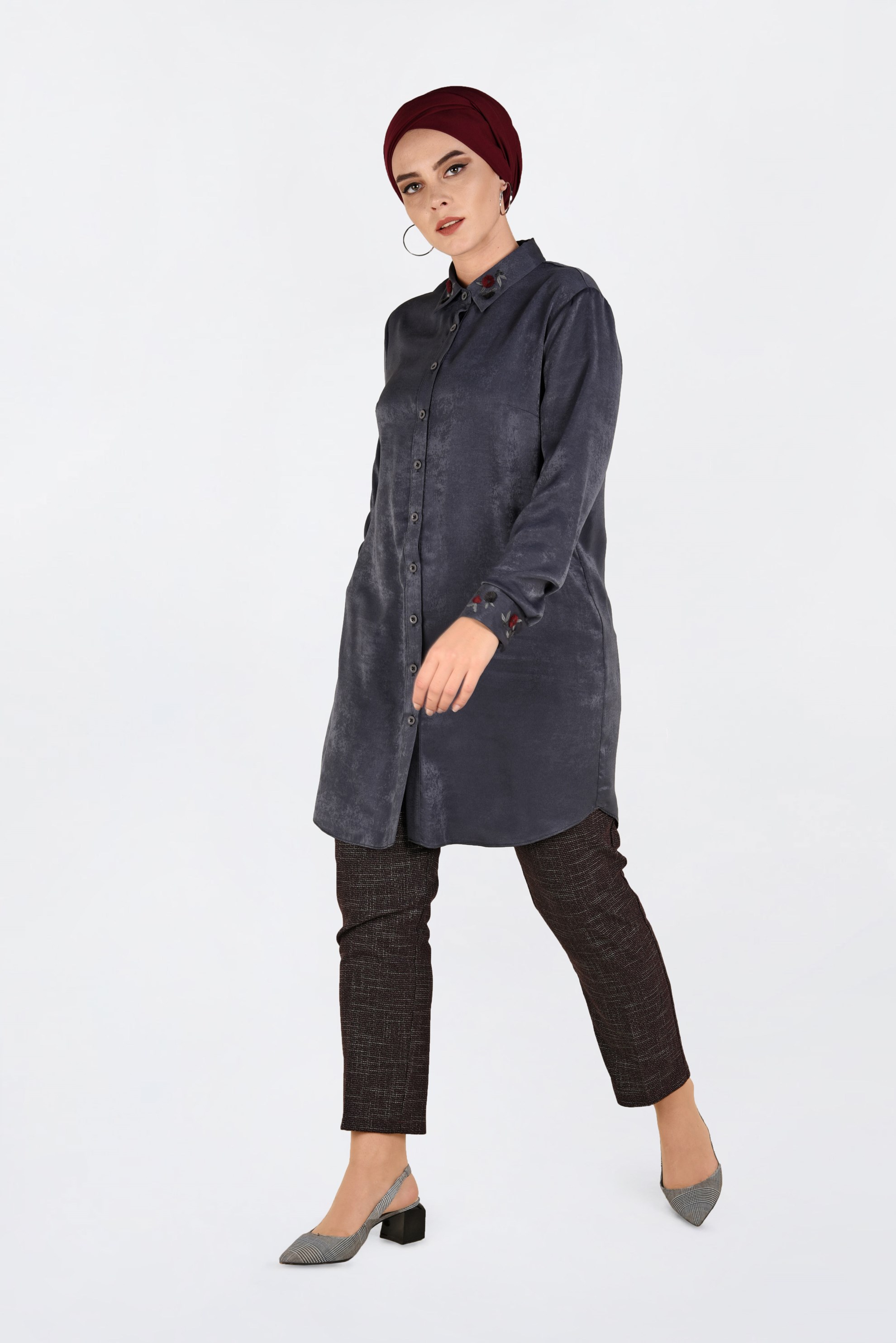 Hijab clothing GREY EMBROIDERED TUNIC 2843 