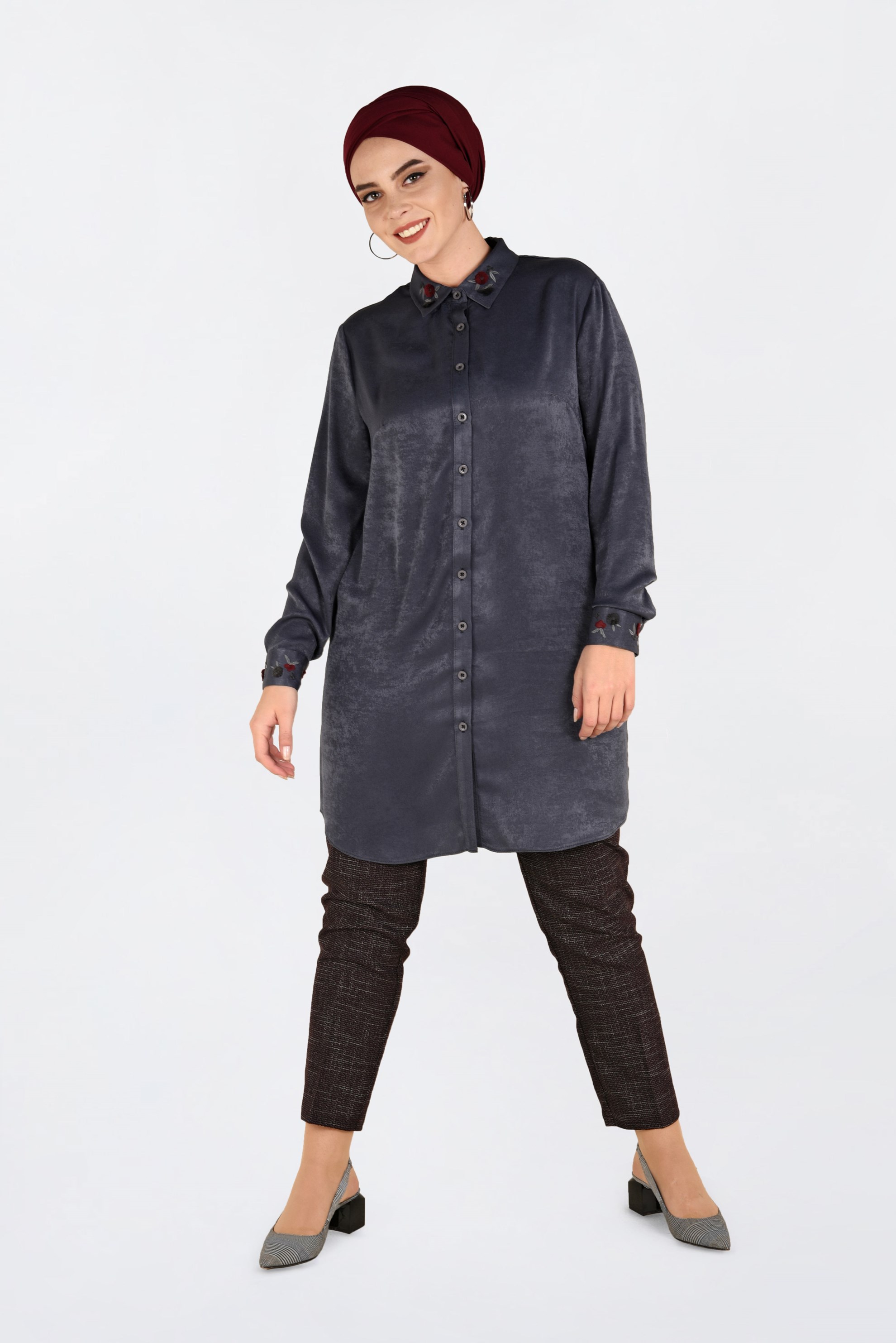 Hijab clothing GREY EMBROIDERED TUNIC 2843 
