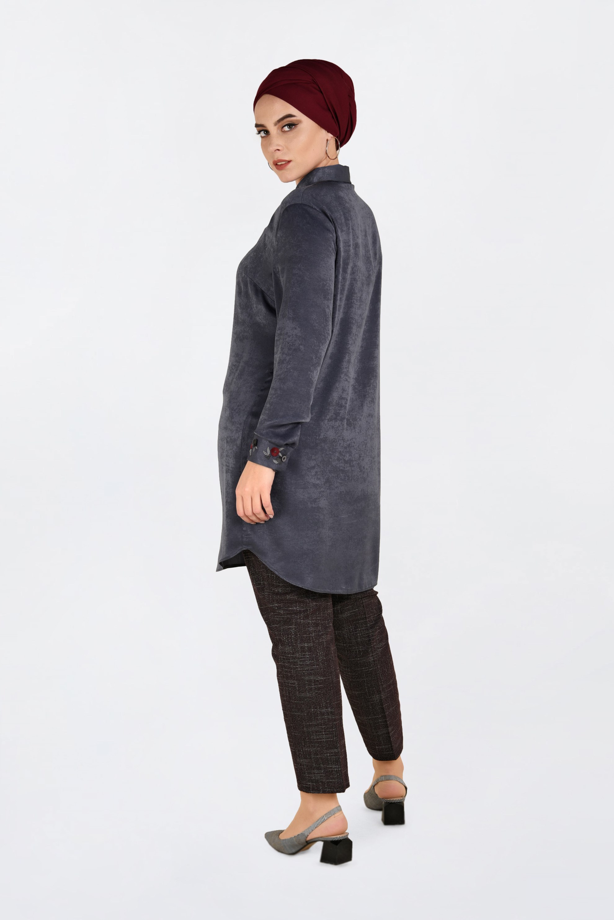 Hijab clothing GREY EMBROIDERED TUNIC 2843 