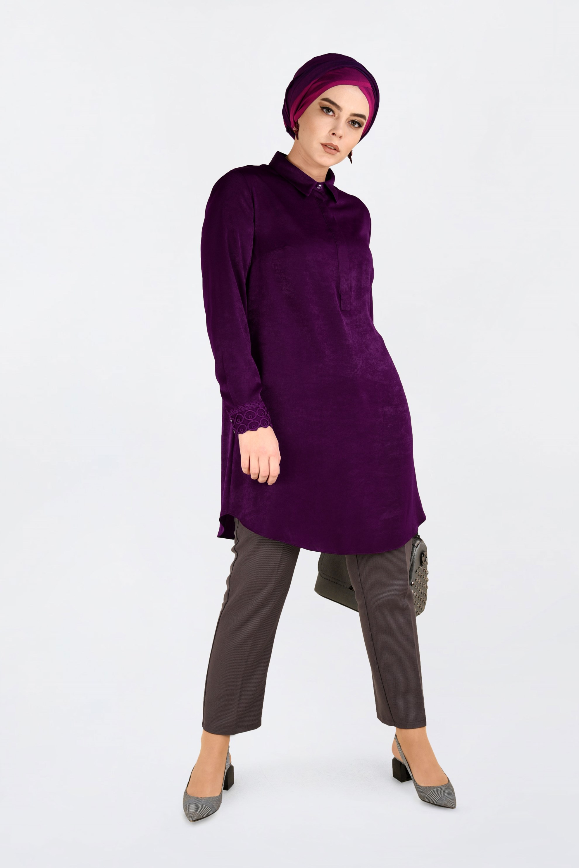 Hijab clothing PURPLE GUIPURED TUNIC 2845 