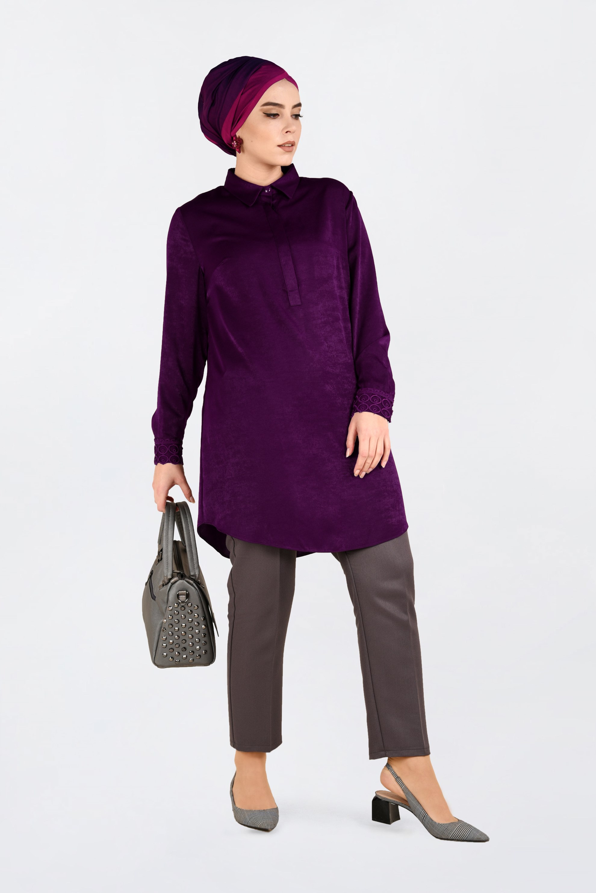 Hijab clothing PURPLE GUIPURED TUNIC 2845 
