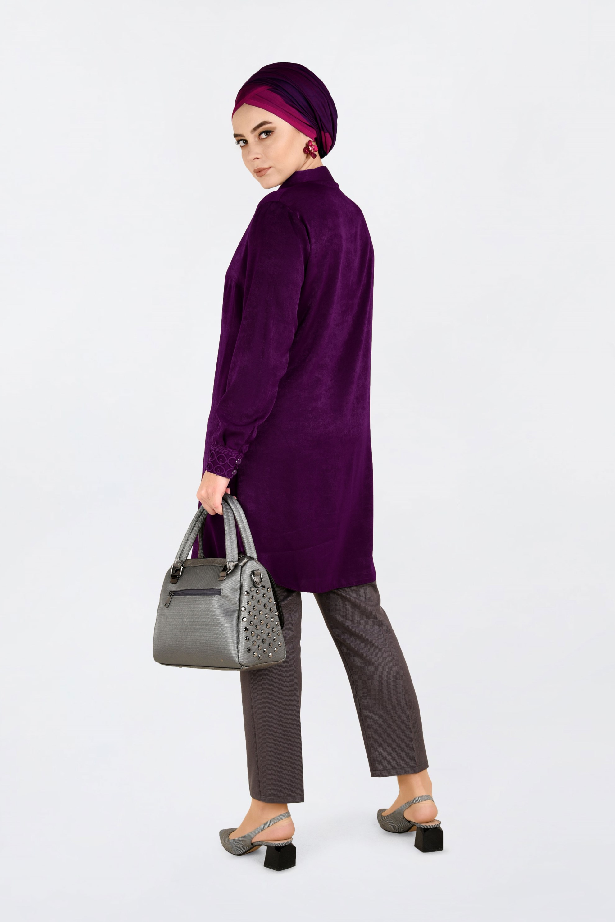 Hijab clothing PURPLE GUIPURED TUNIC 2845 