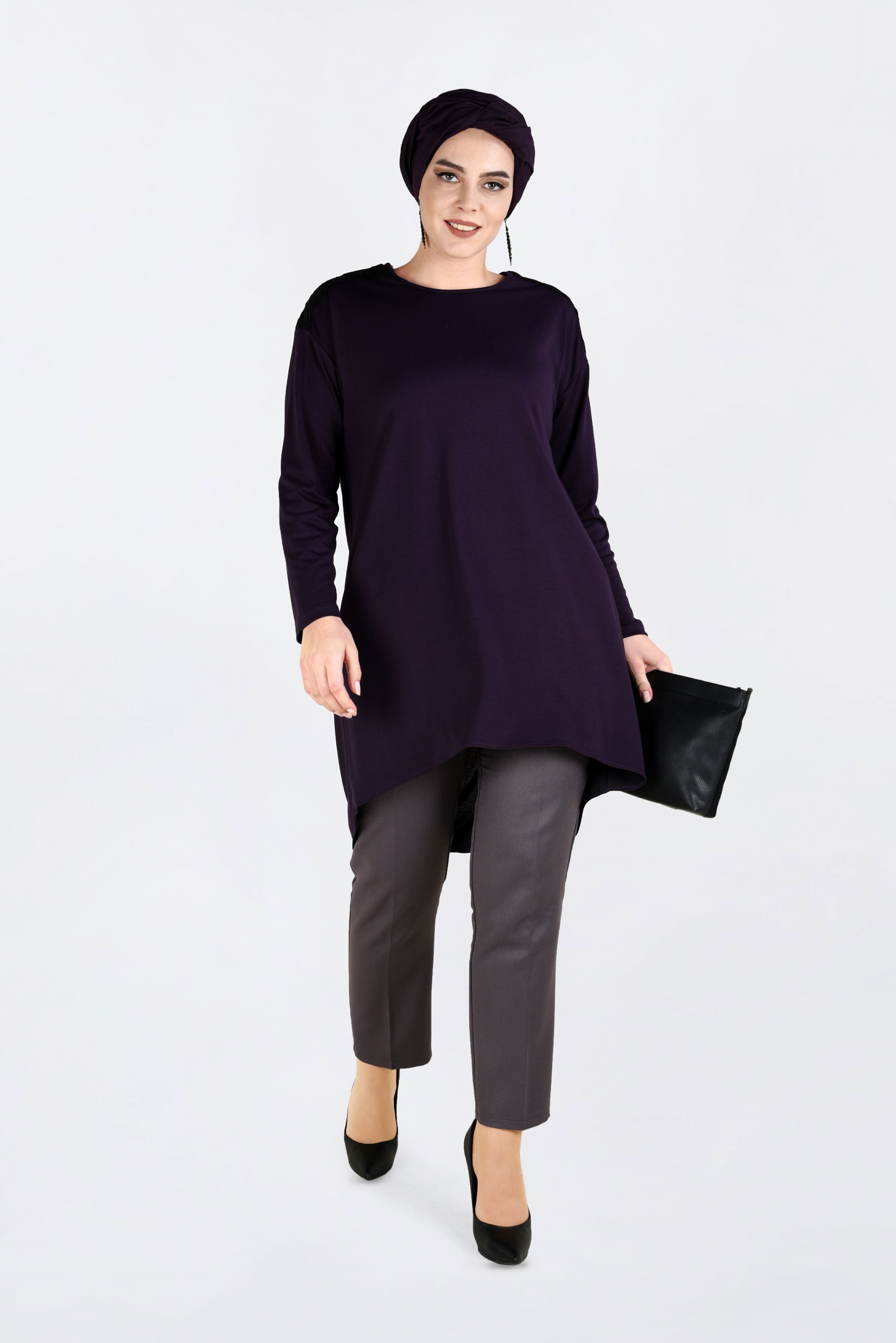 Tesettür giyim MOR ASİMETRİK KESİM TUNİK 2846