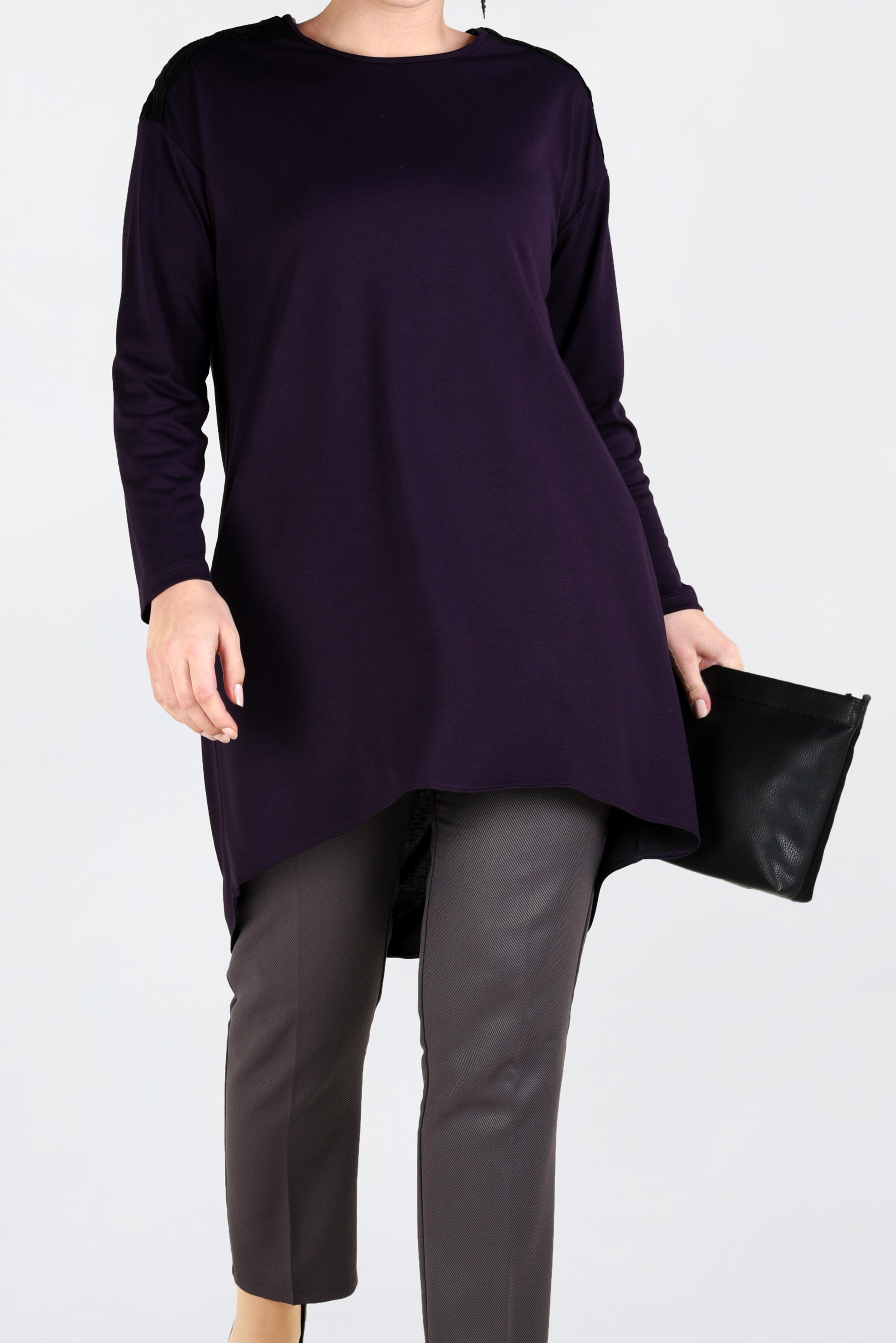 Tesettür giyim MOR ASİMETRİK KESİM TUNİK 2846