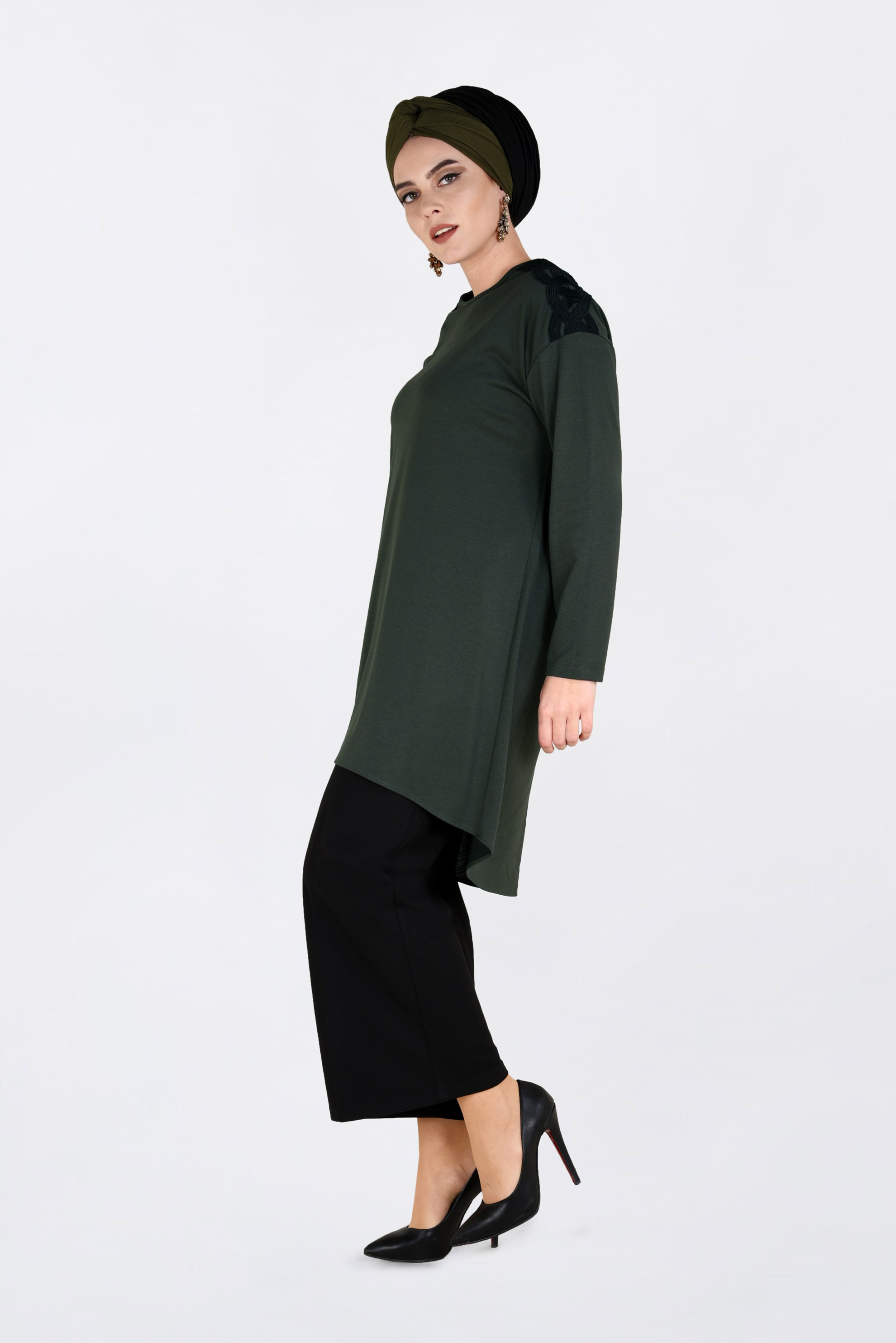 Tesettür giyim HAKİ ASİMETRİK KESİM TUNİK 2846