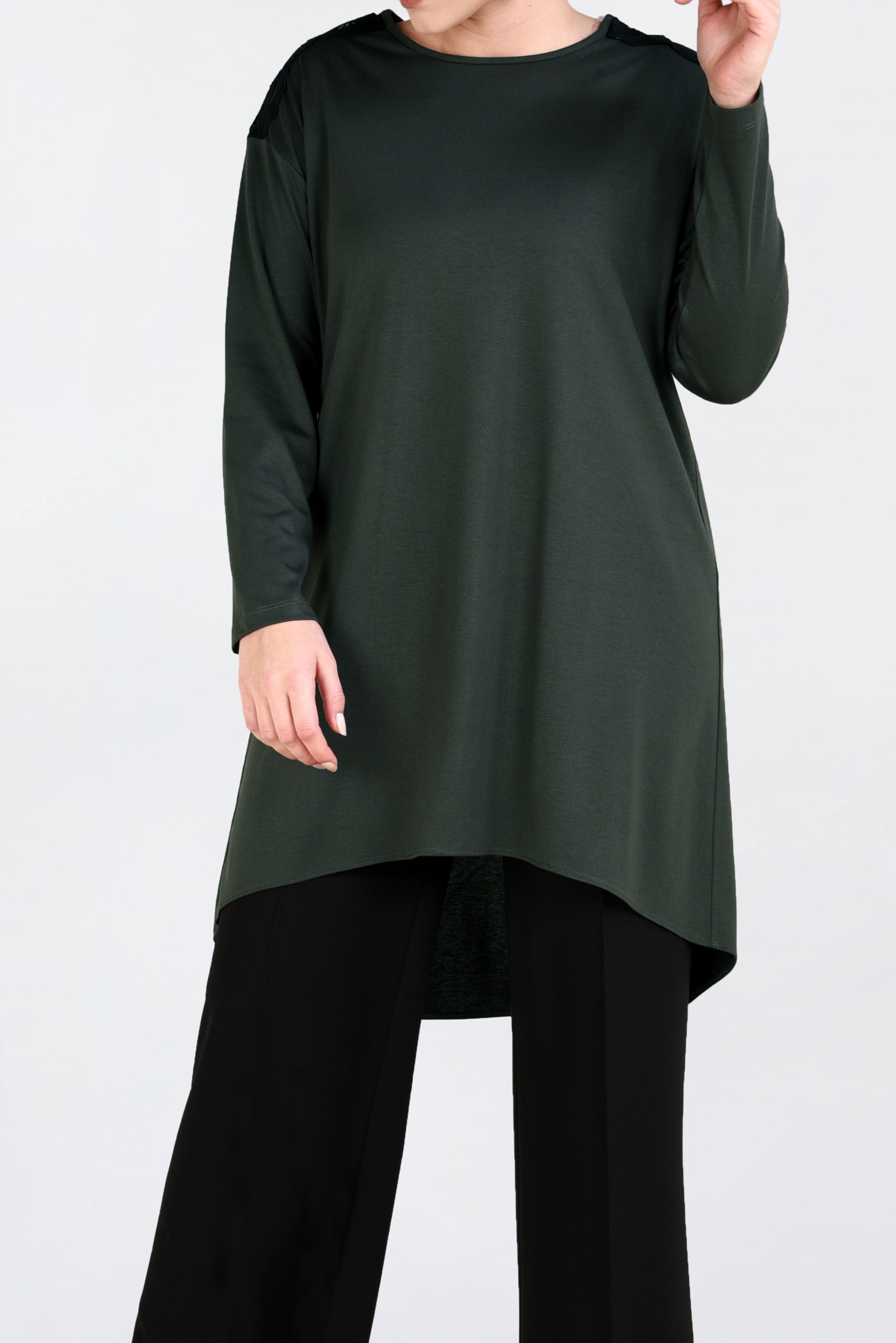 Tesettür giyim HAKİ ASİMETRİK KESİM TUNİK 2846