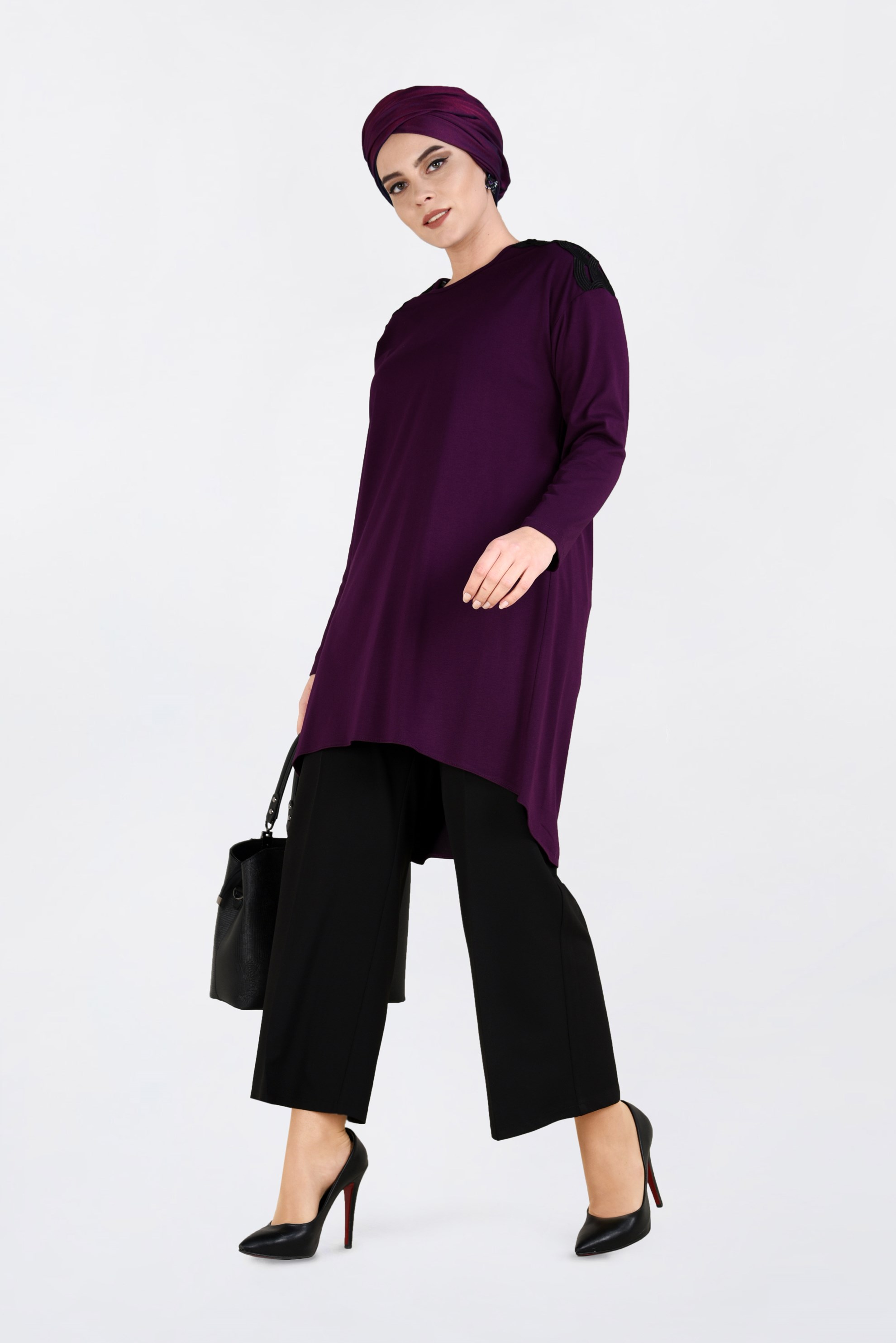 Tesettür giyim MOR ASİMETRİK KESİM TUNİK 2846